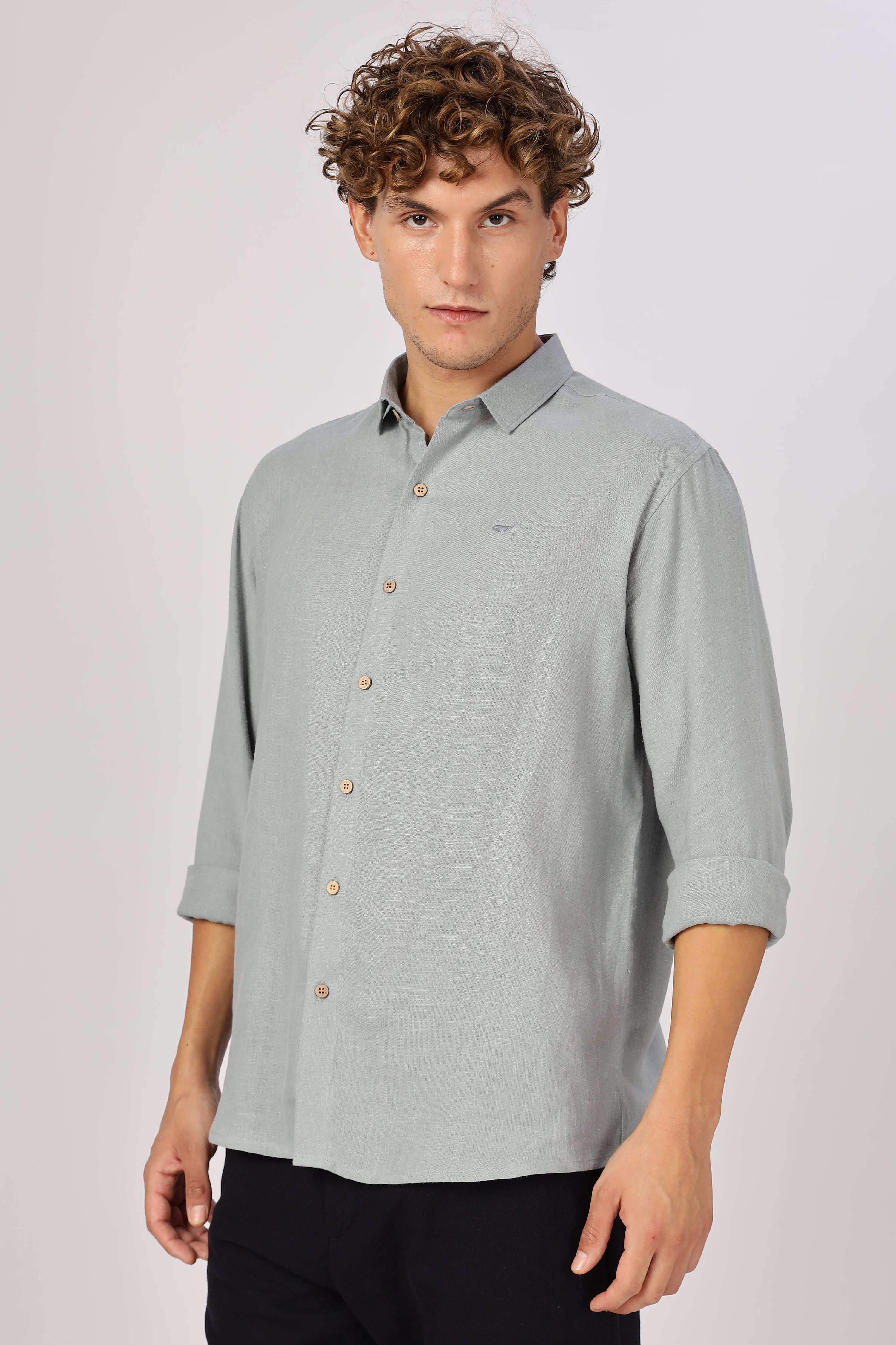 Grey 100% Linen 44 Lea Shirt