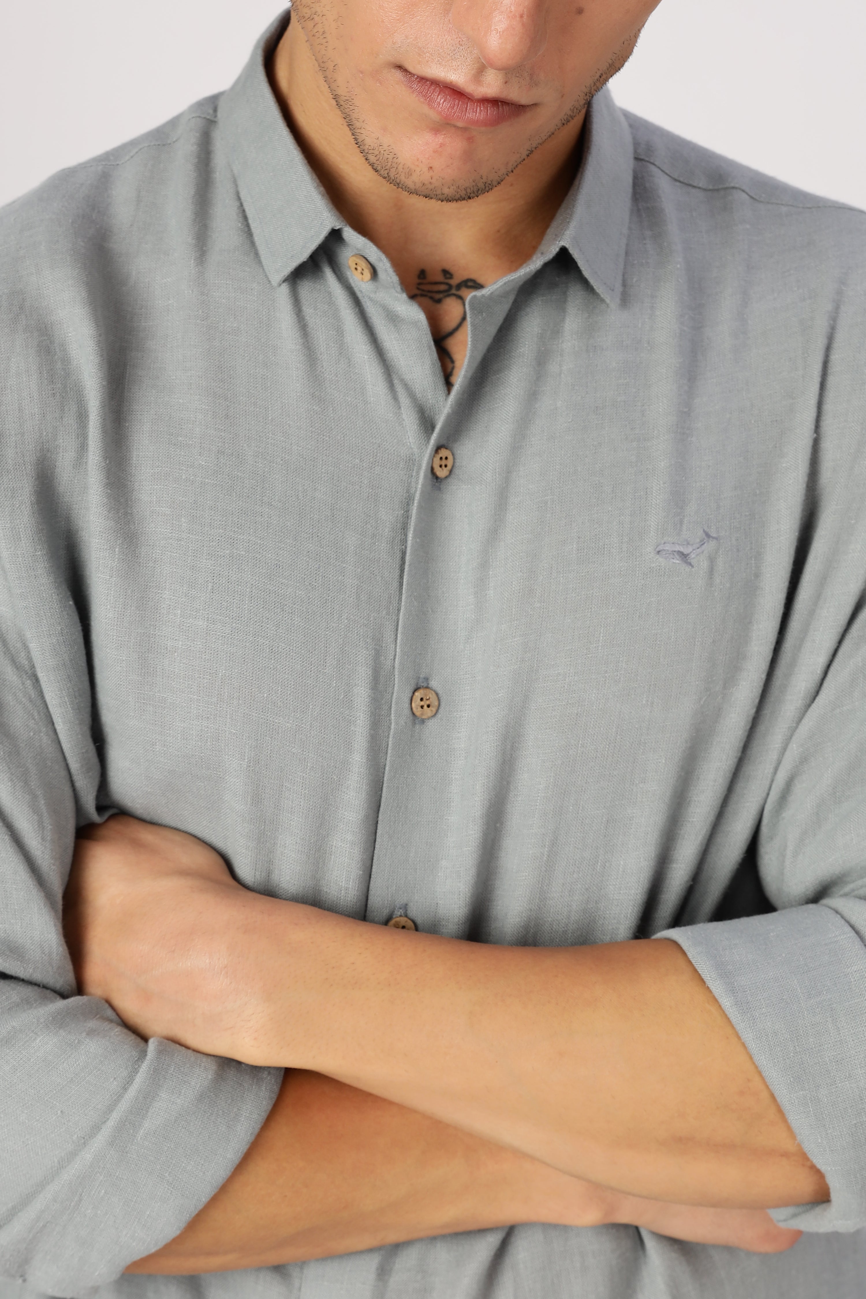 Grey 100% Linen 44 Lea Shirt