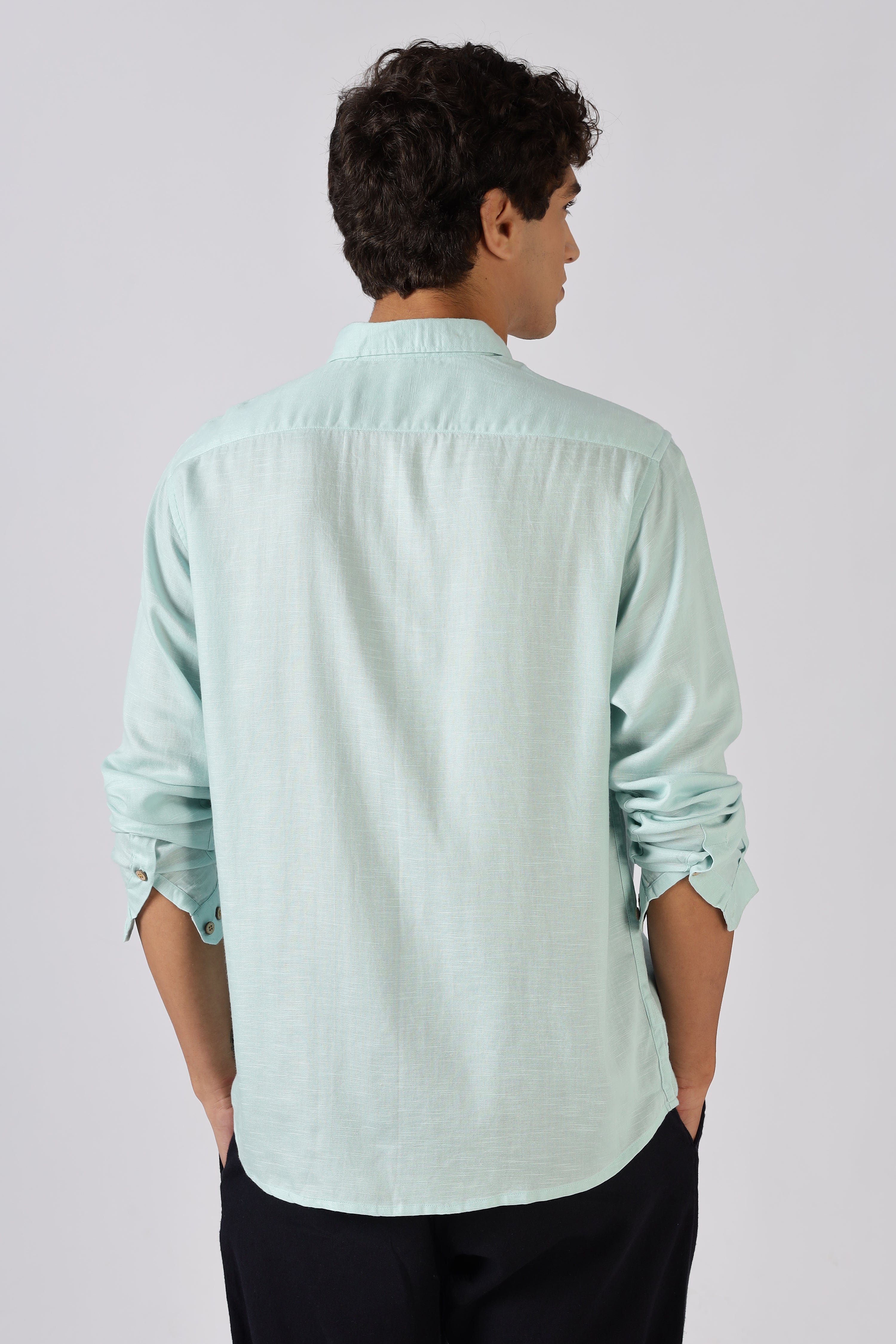 Sailboat Mint Embroidered Cotton Shirt