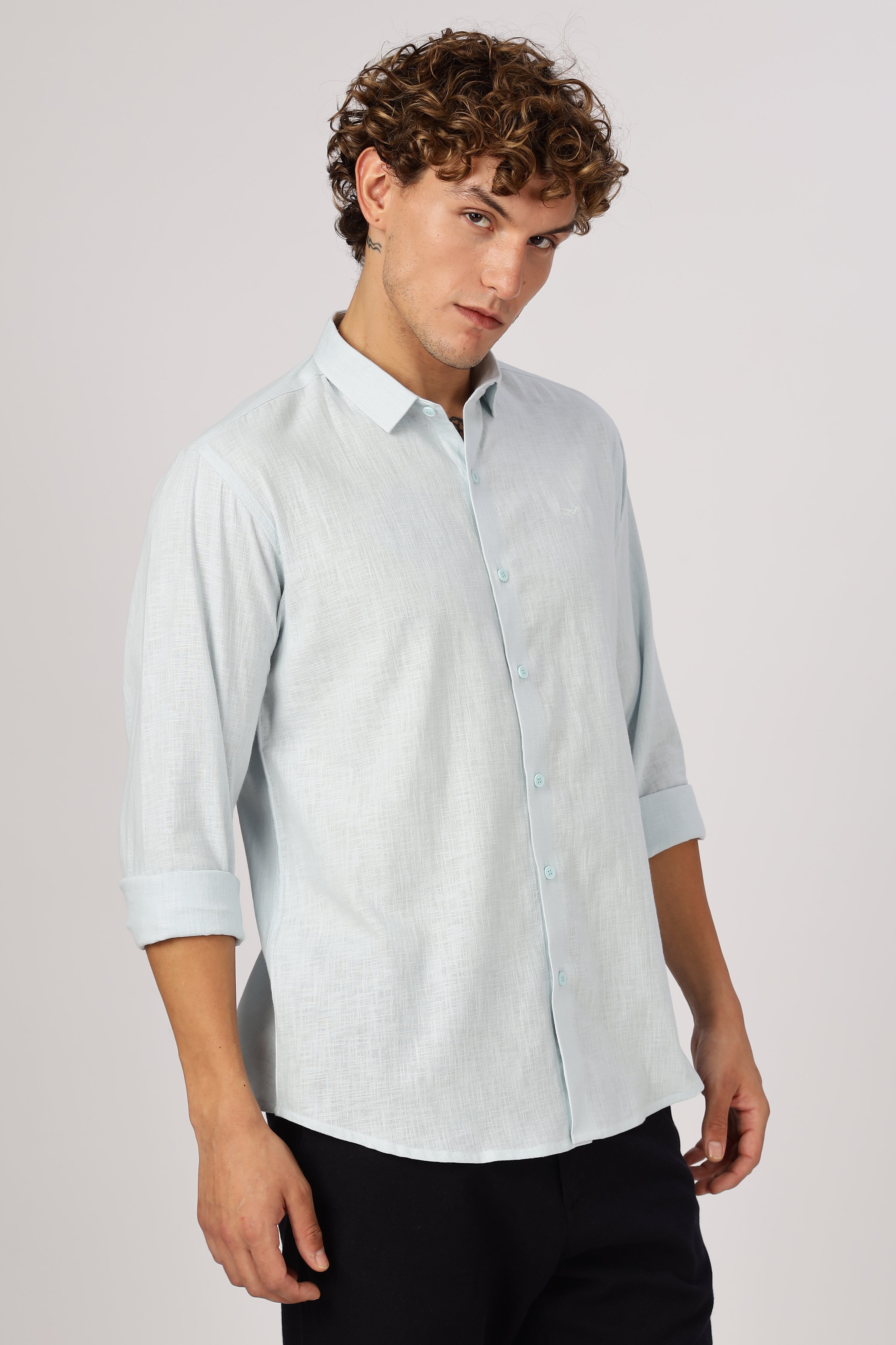 Glacial Blue Drift Textured Casual Shirt