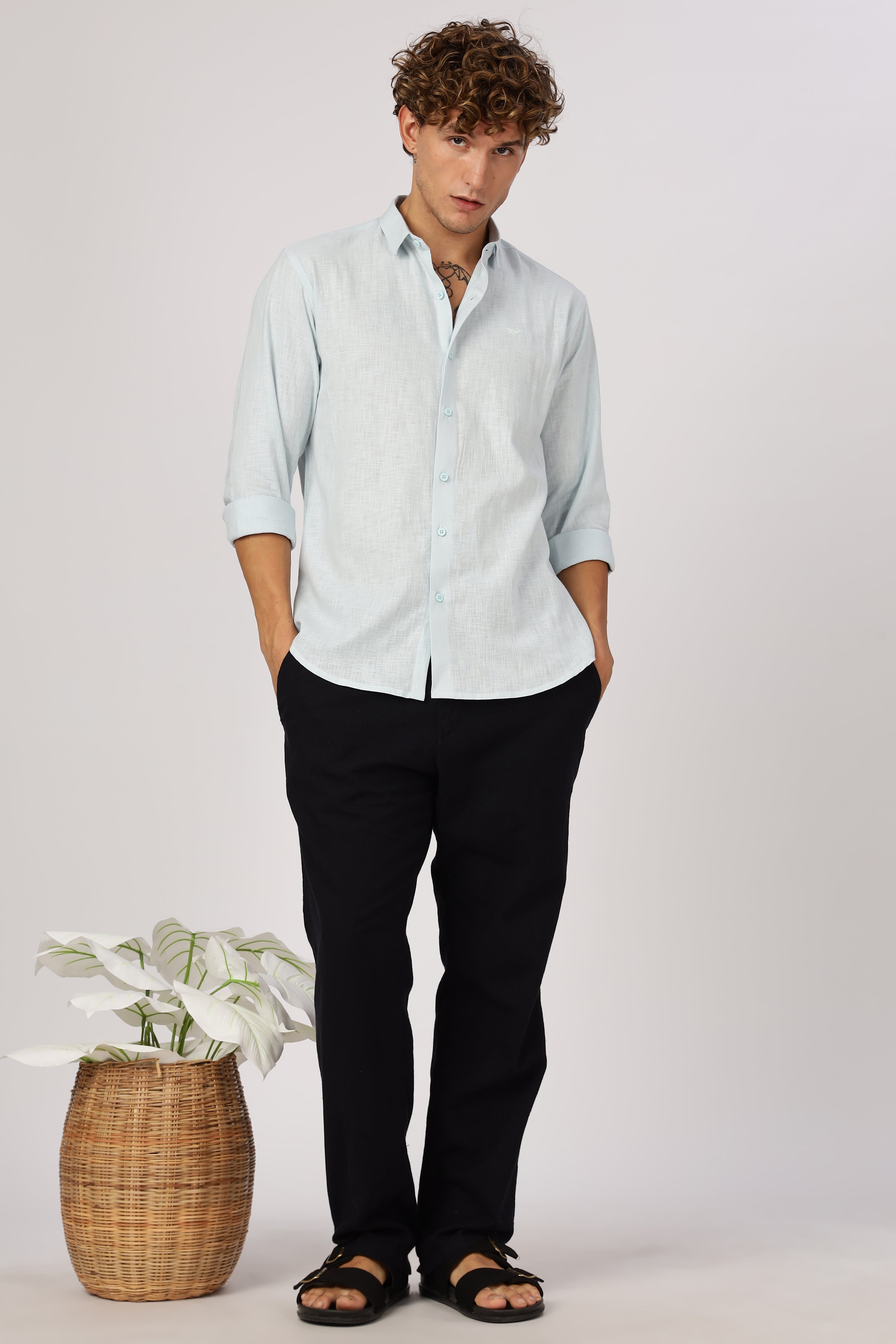 Glacial Blue Drift Textured Casual Shirt