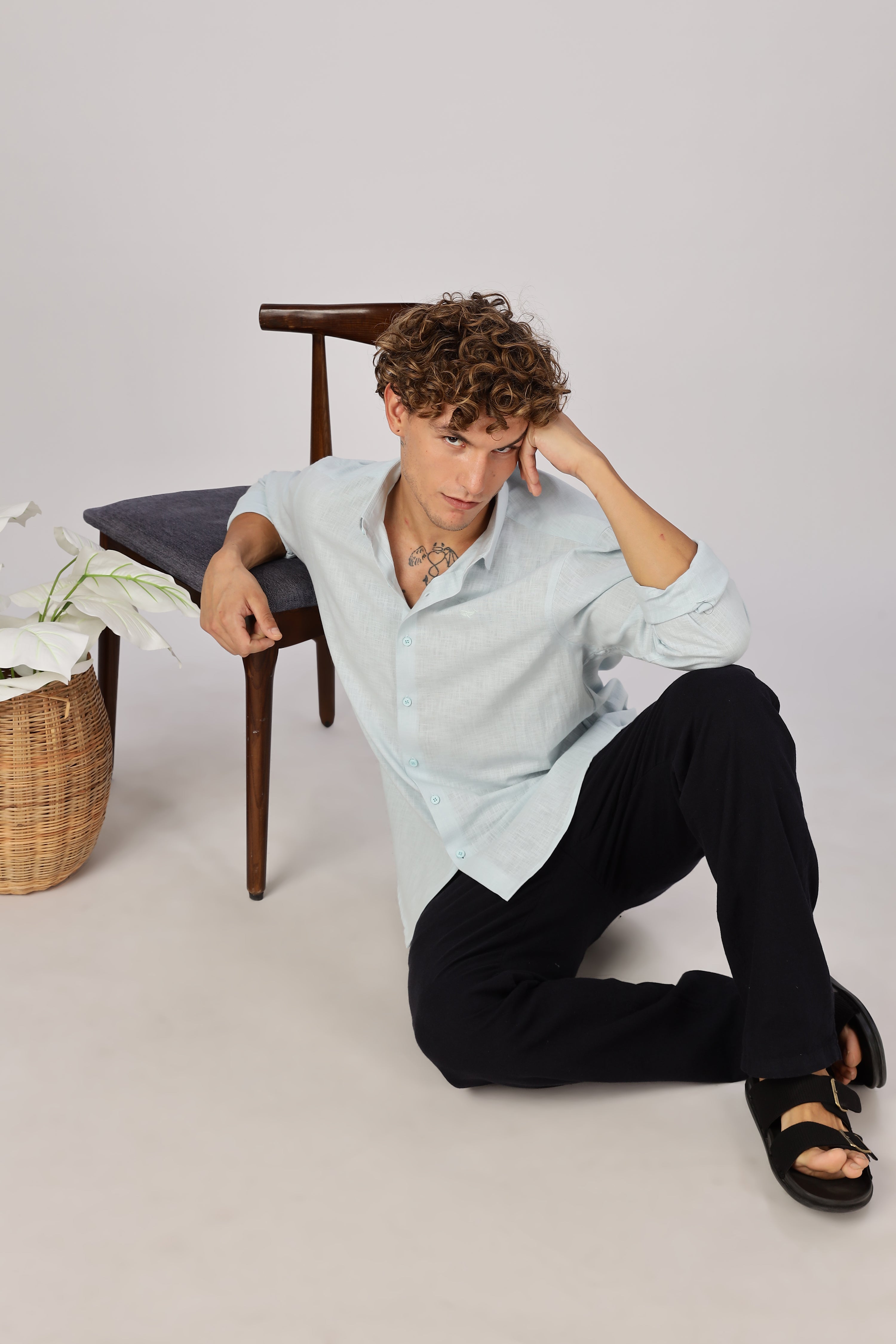 Glacial Blue Drift Textured Casual Shirt