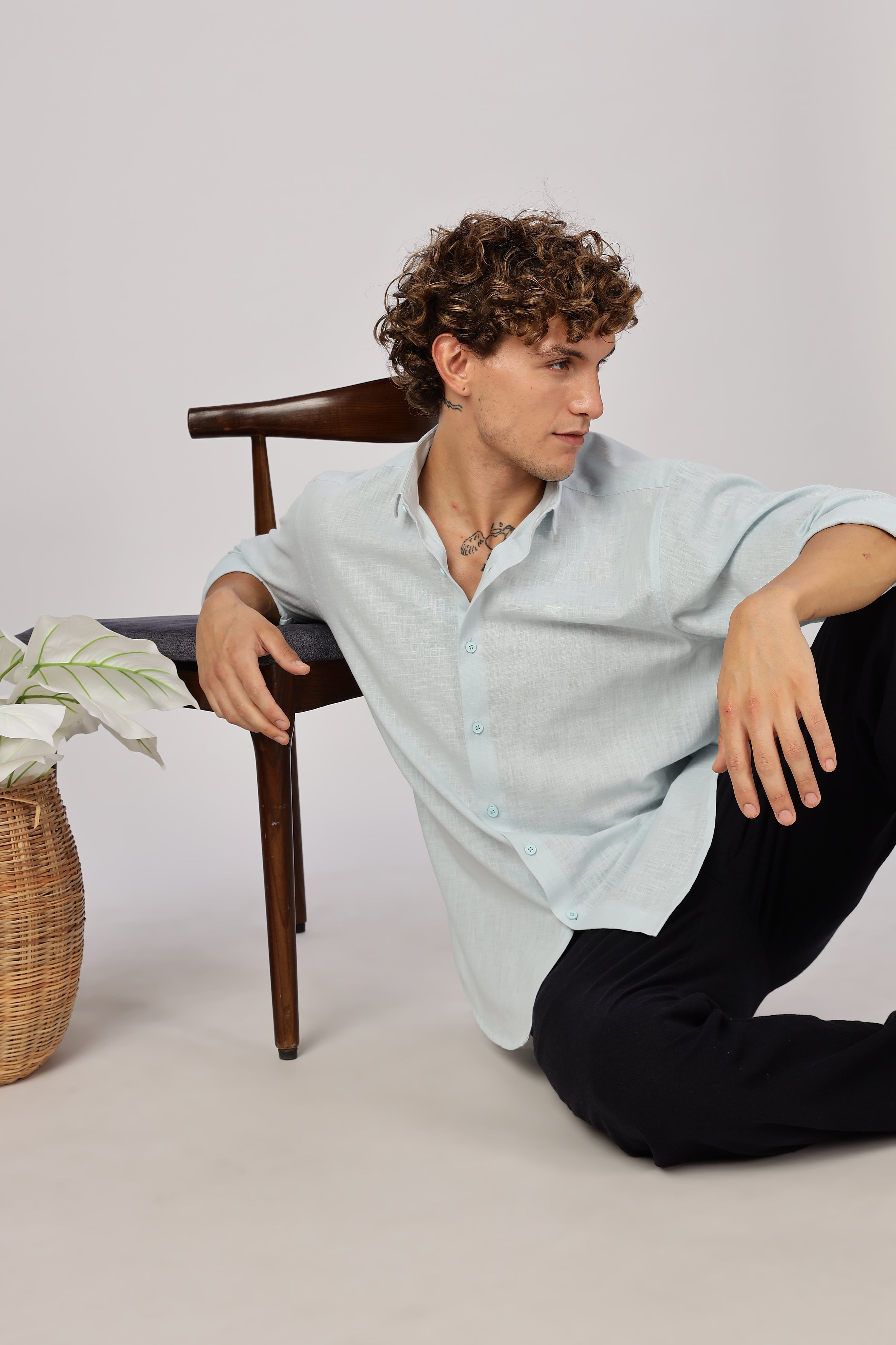 Glacial Blue Drift Textured Casual Shirt