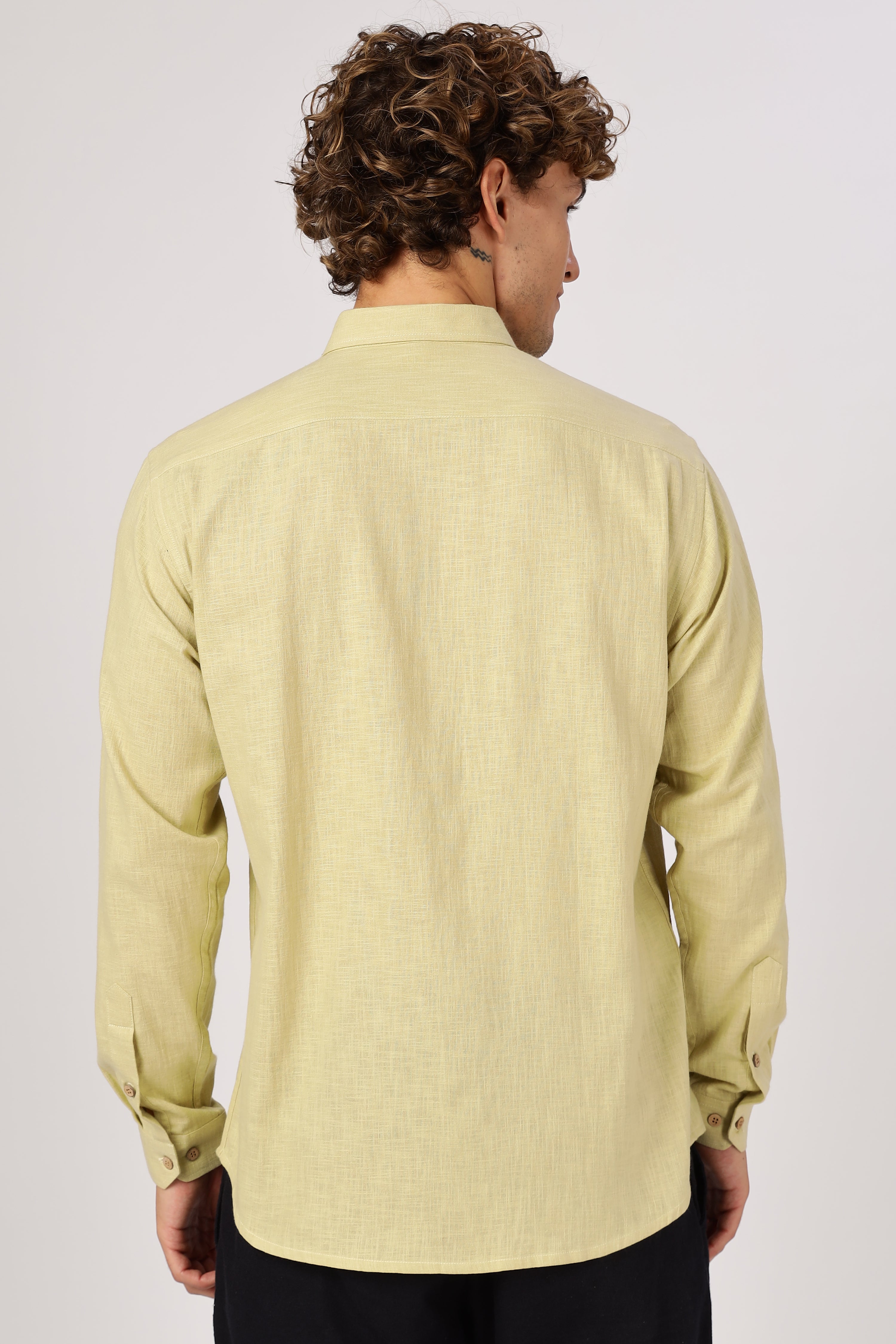 Fresh Pistachio 100% Cotton Mock-Linen Essential Shirt