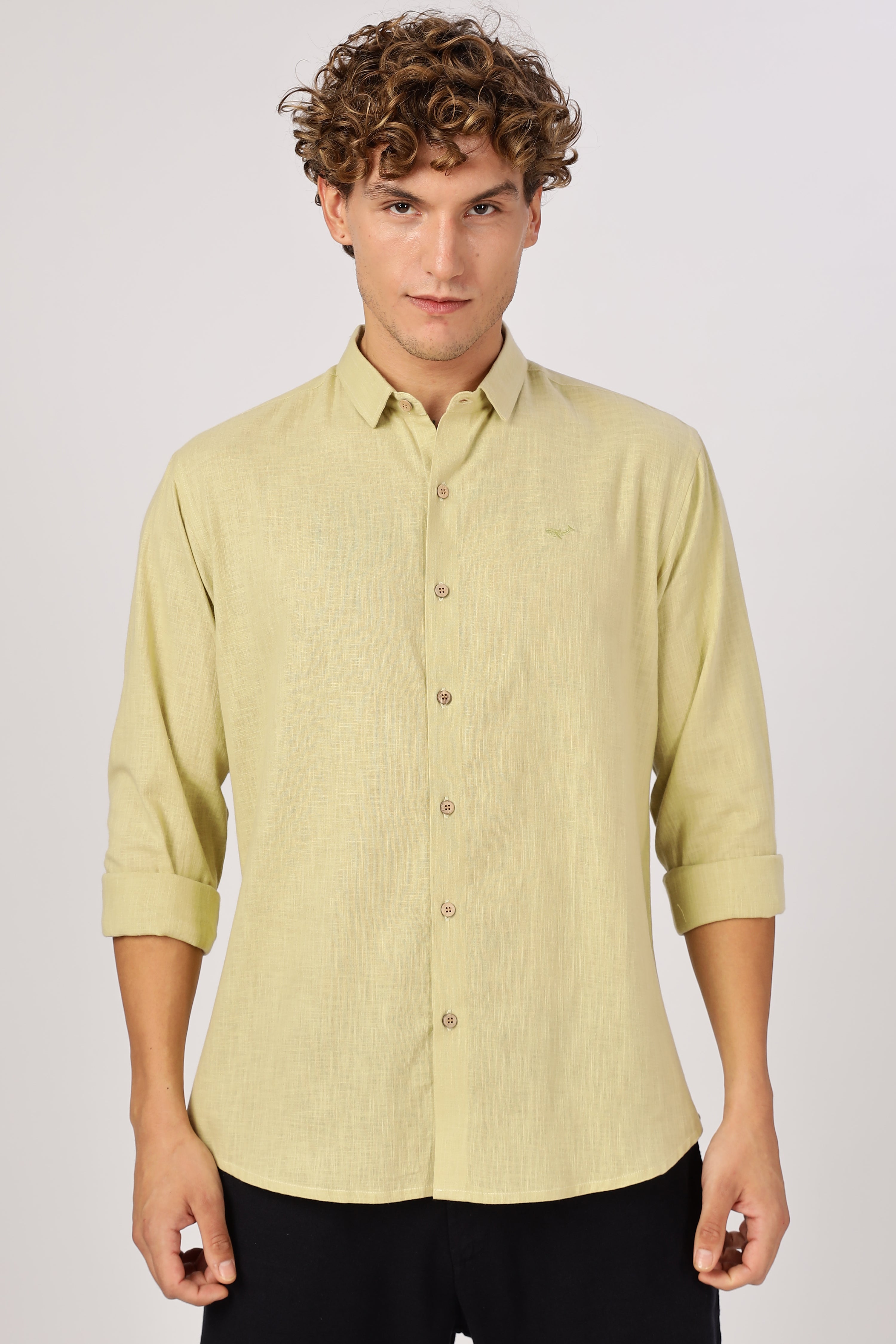 Fresh Pistachio 100% Cotton Mock-Linen Essential Shirt