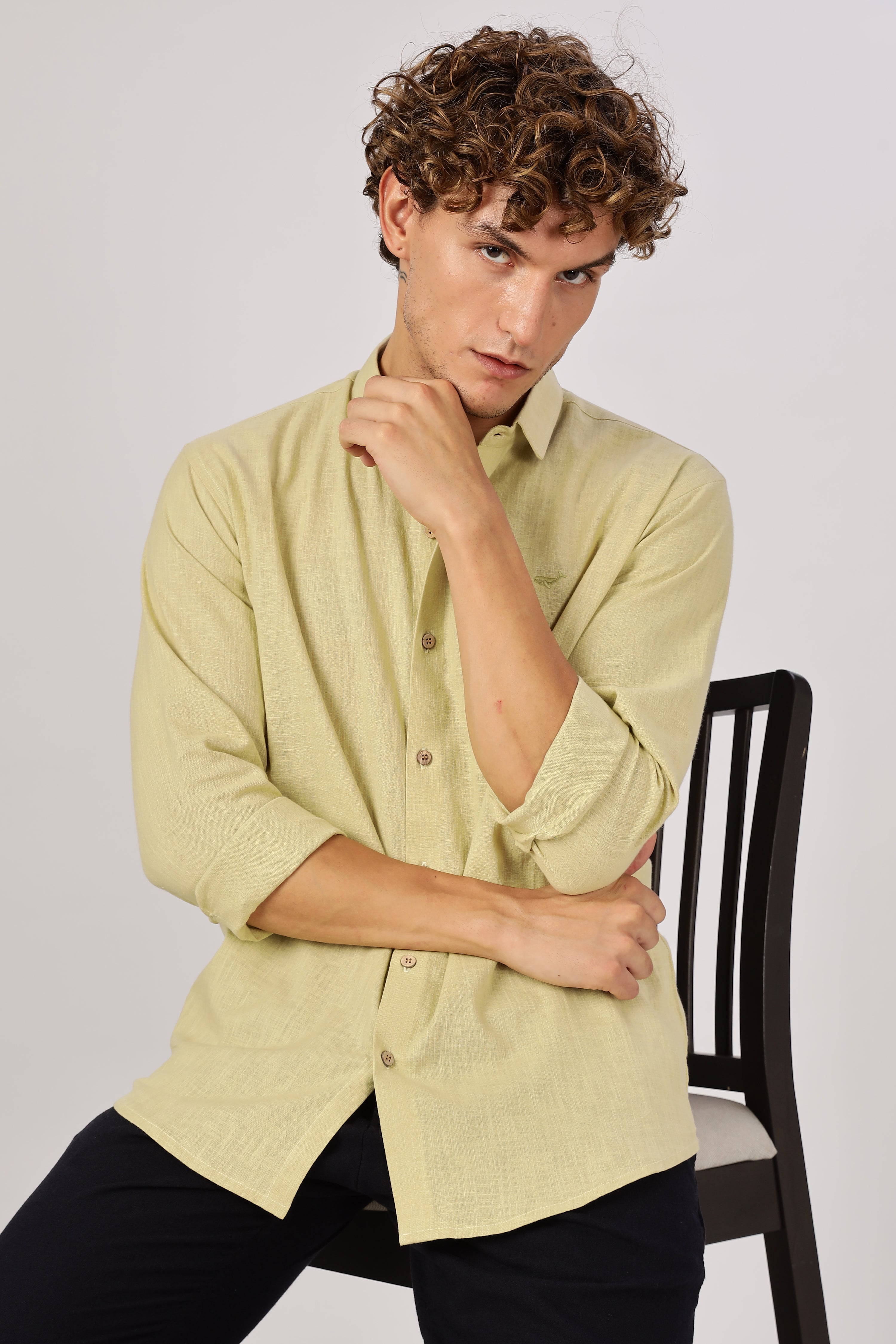Fresh Pistachio 100% Cotton Mock-Linen Essential Shirt