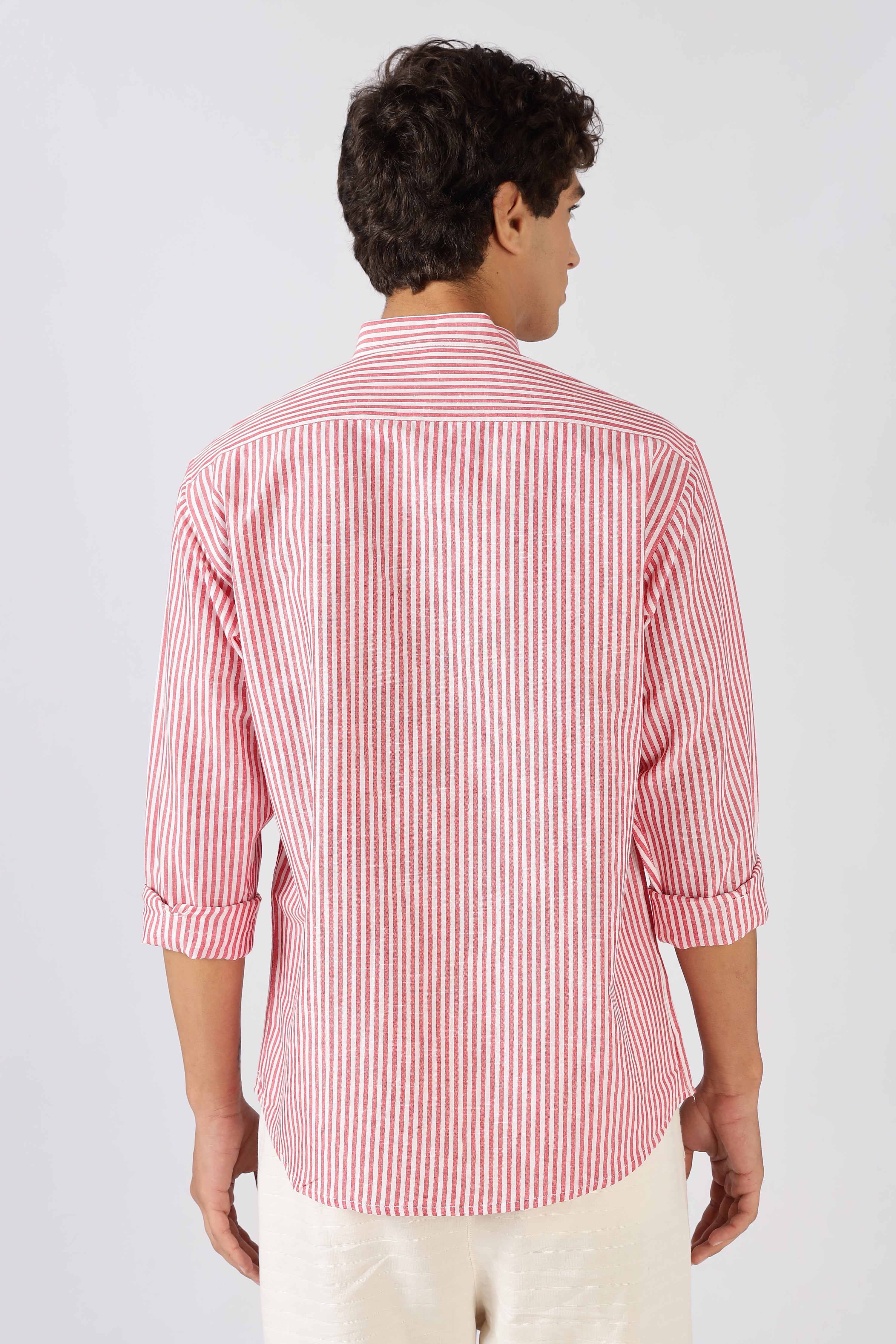 Coral Tide Stripe Mandarin Collar Shirt