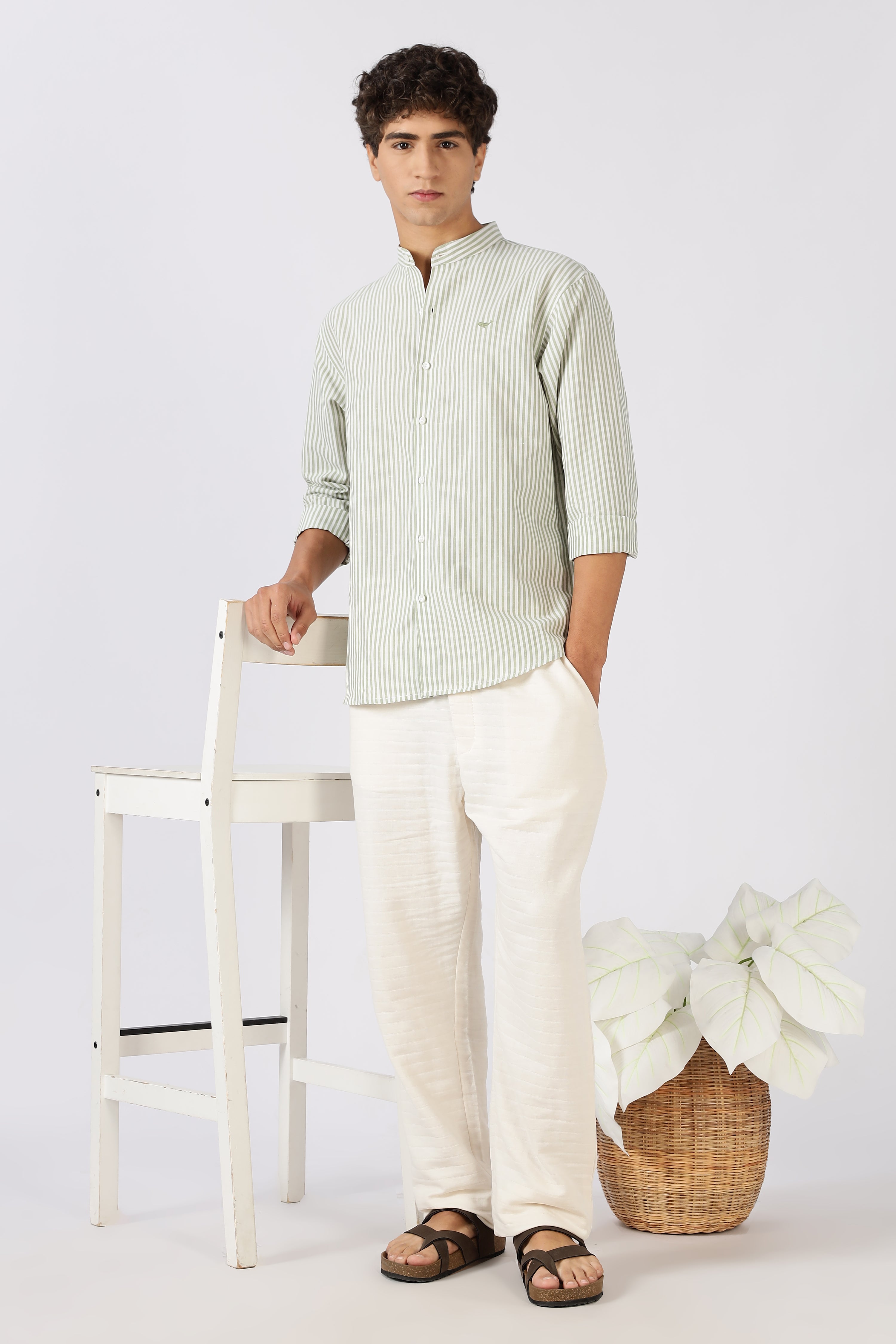 Seagrass Stripe Mandarin Collar Shirt