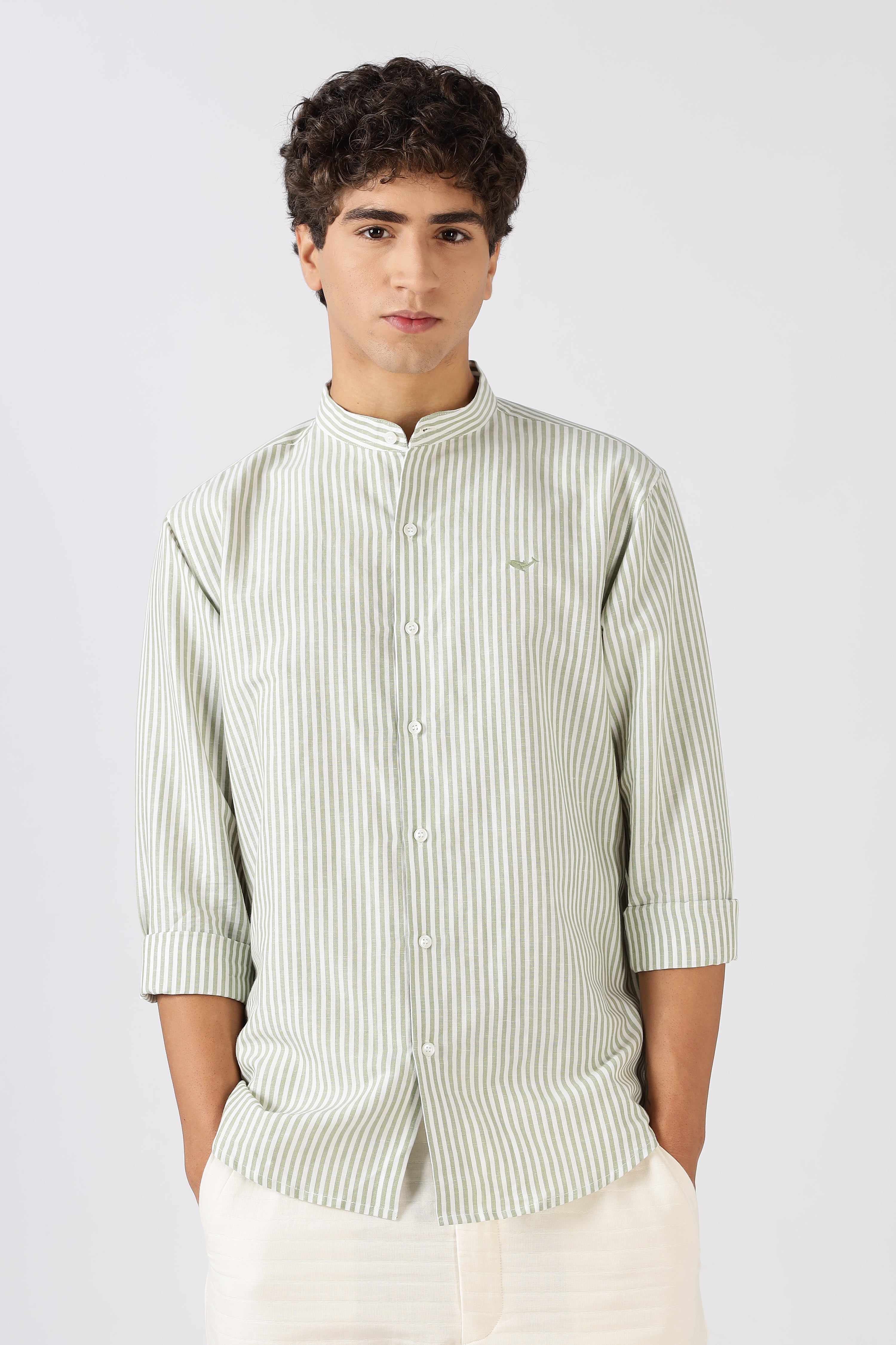 Seagrass Stripe Mandarin Collar Shirt