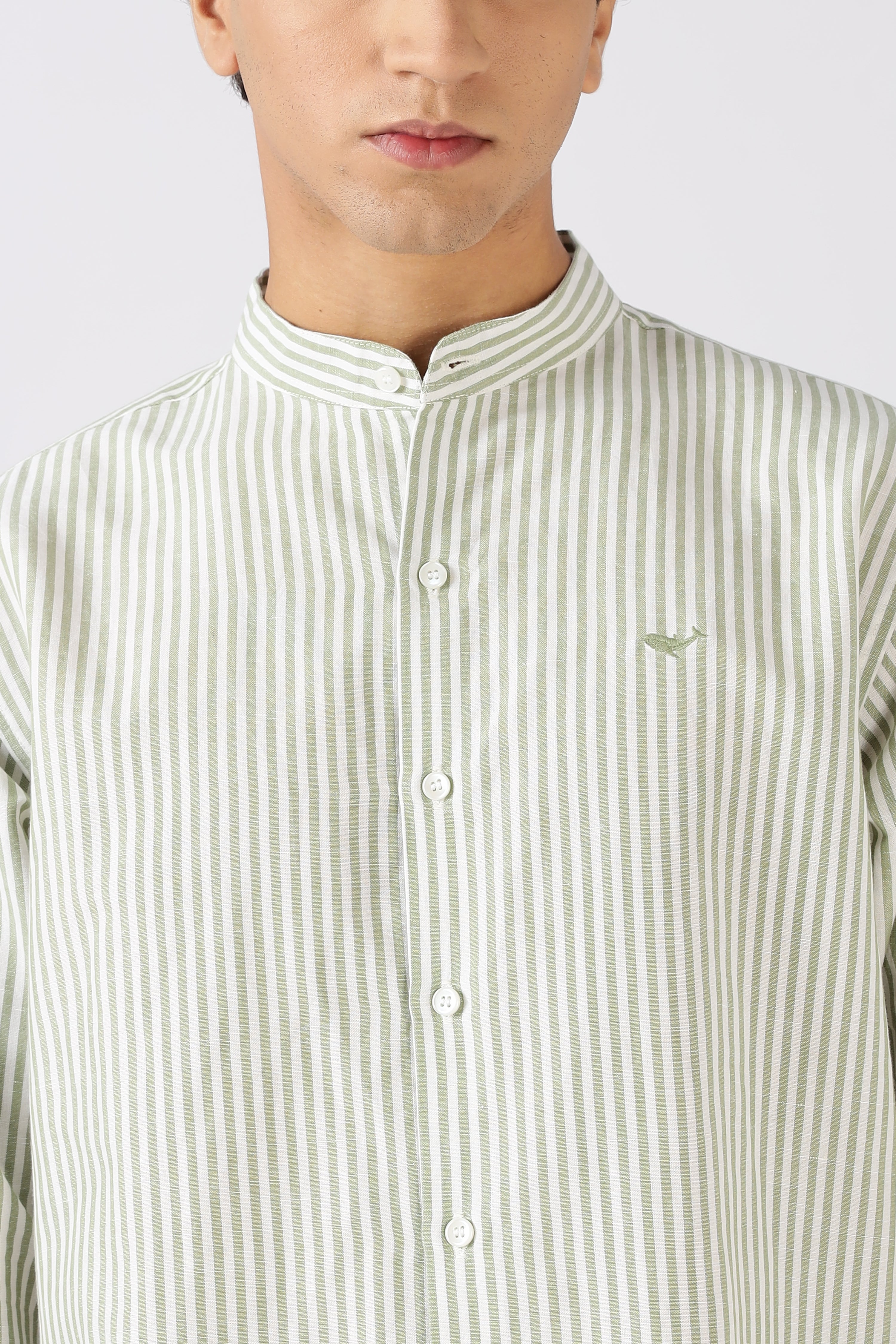 Seagrass Stripe Mandarin Collar Shirt