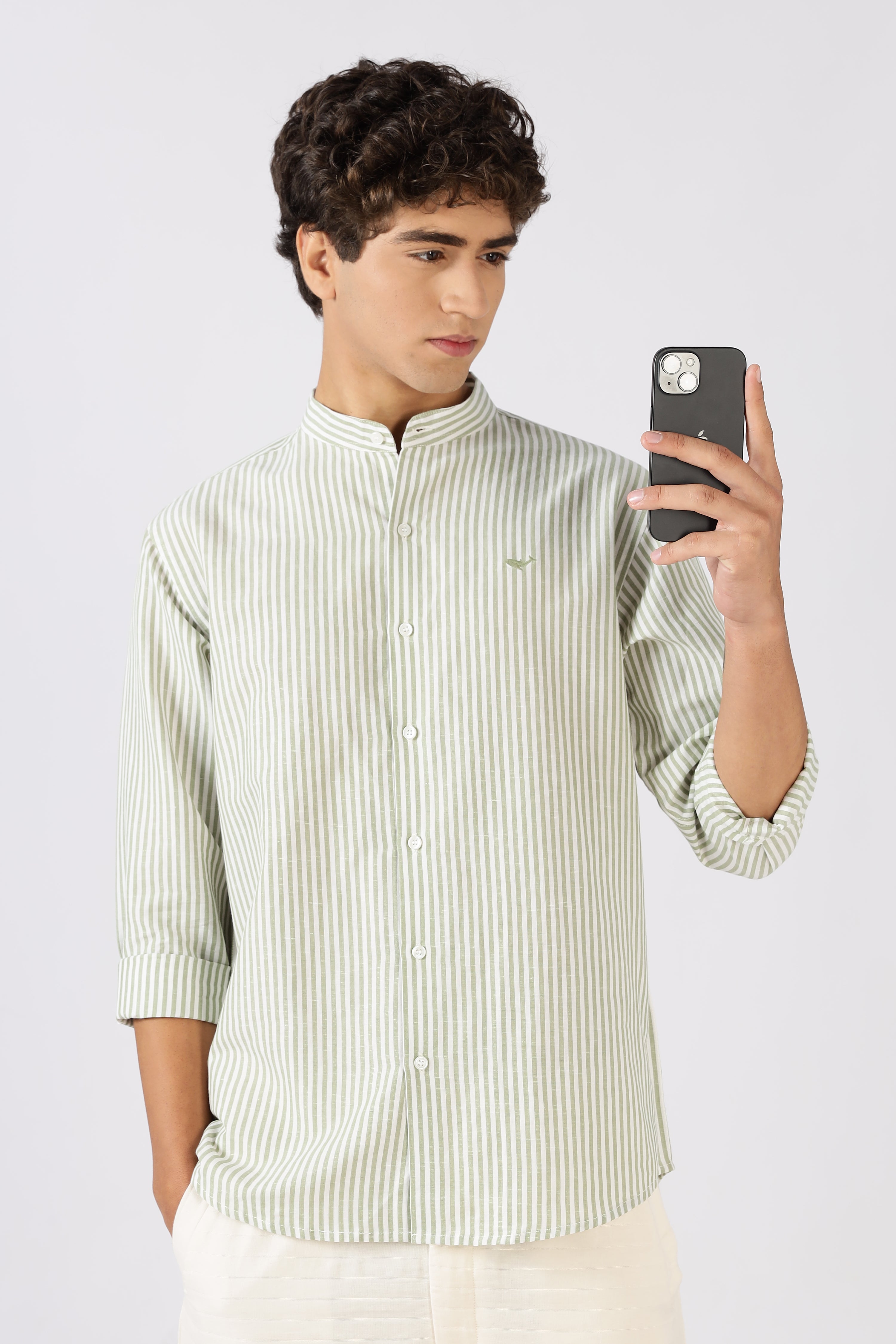 Seagrass Stripe Mandarin Collar Shirt