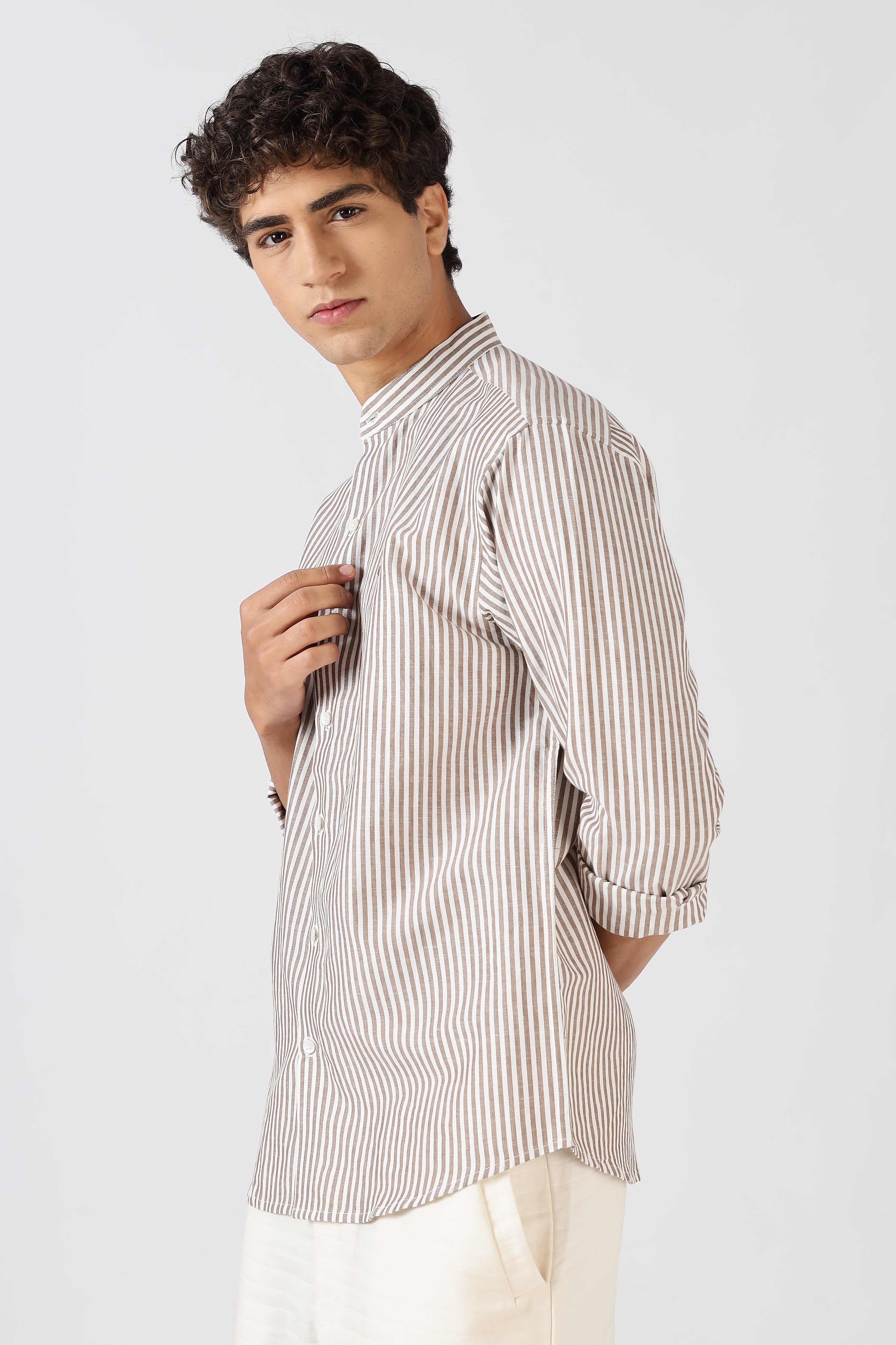 Harbor Stripe Mandarin Collar Shirt