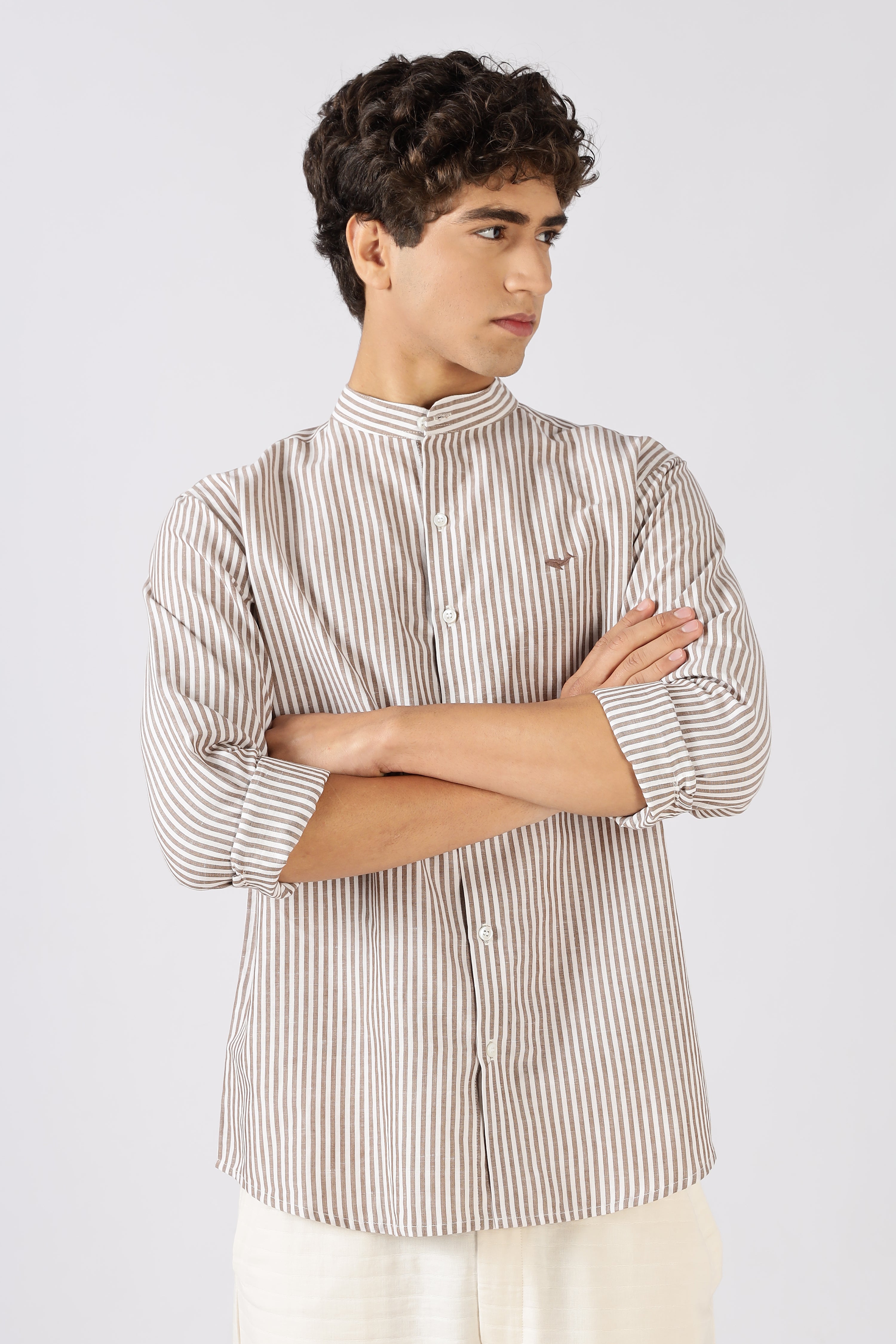 Harbor Stripe Mandarin Collar Shirt