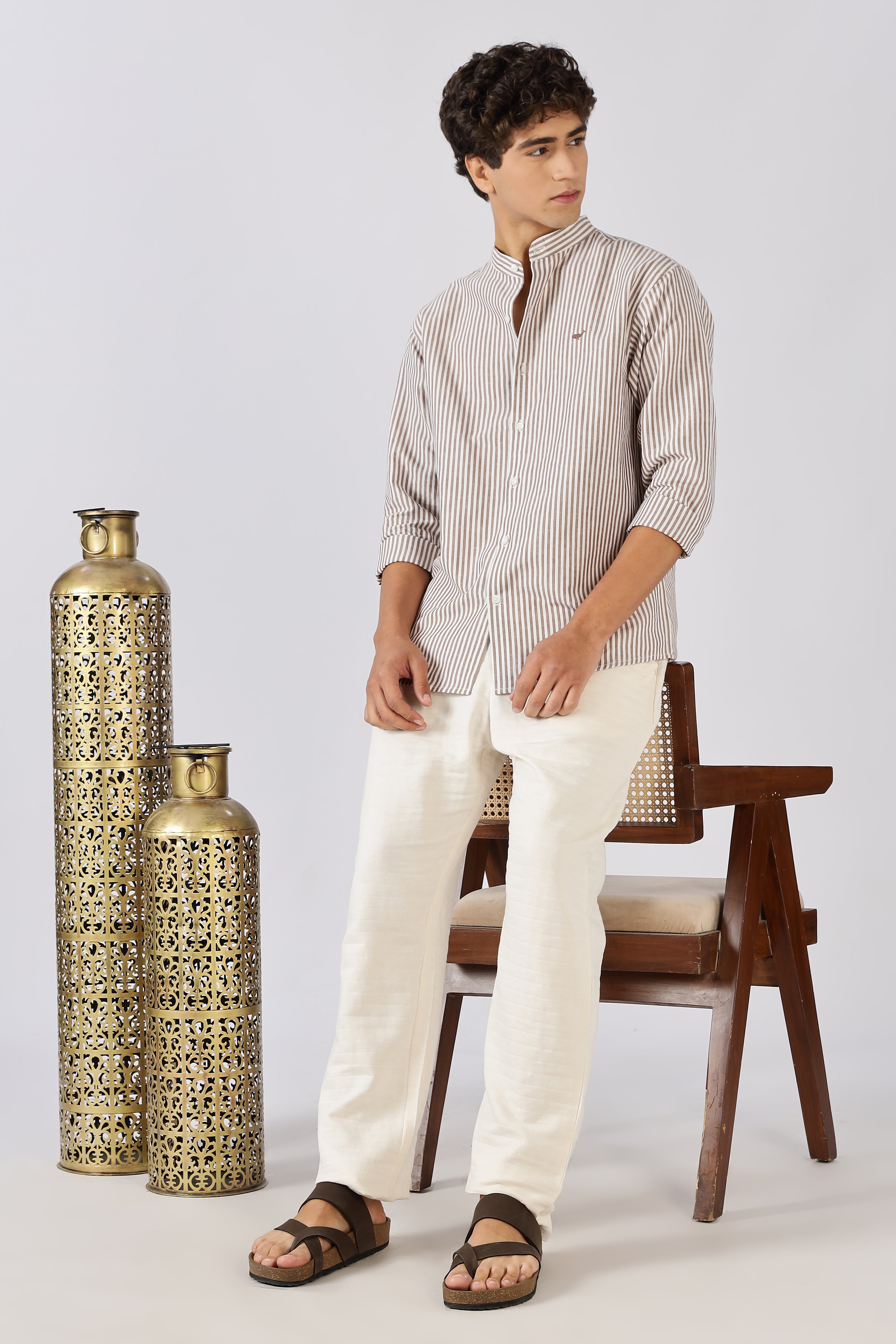 Harbor Stripe Mandarin Collar Shirt