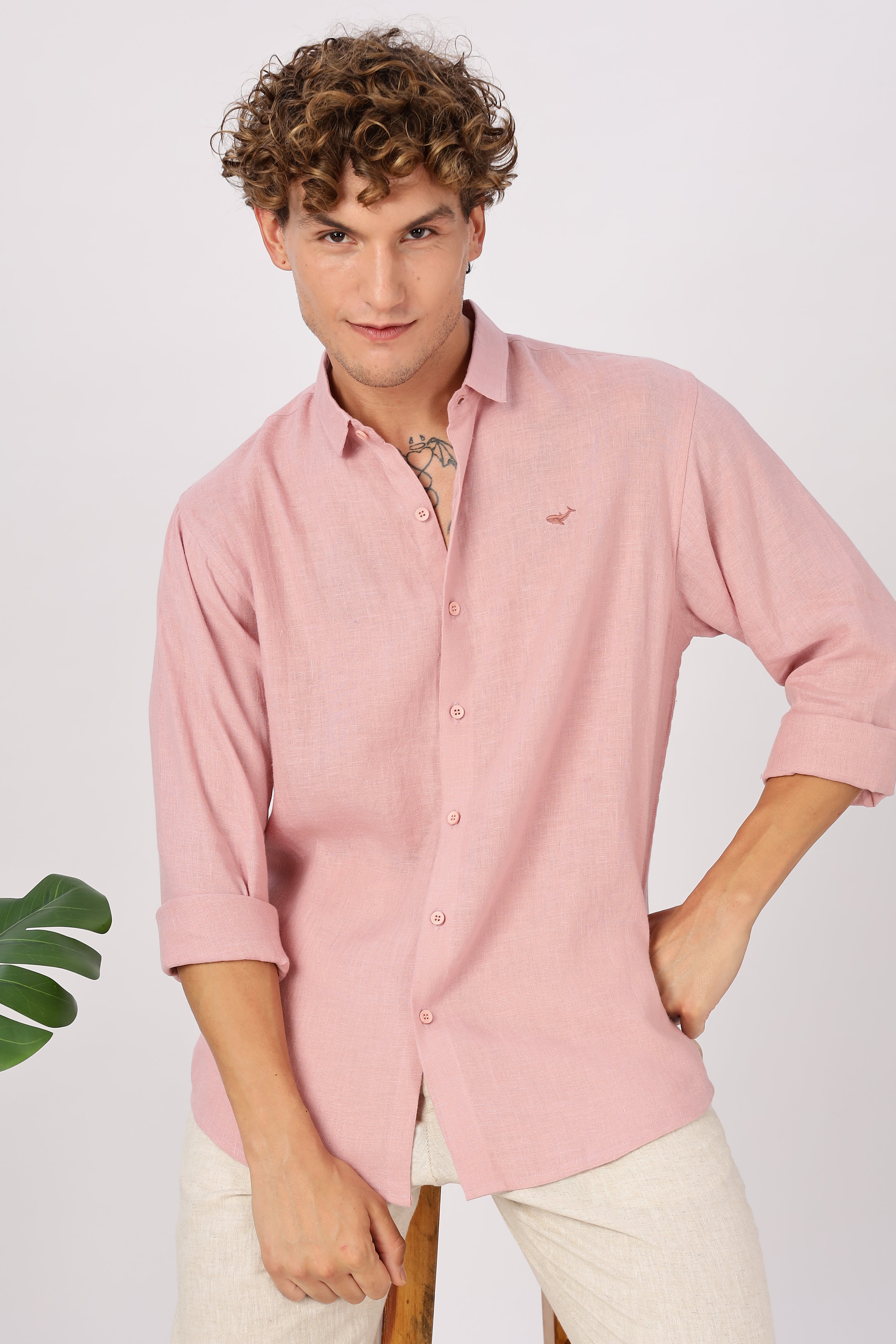 Pink 100% Linen 44 Lea Shirt