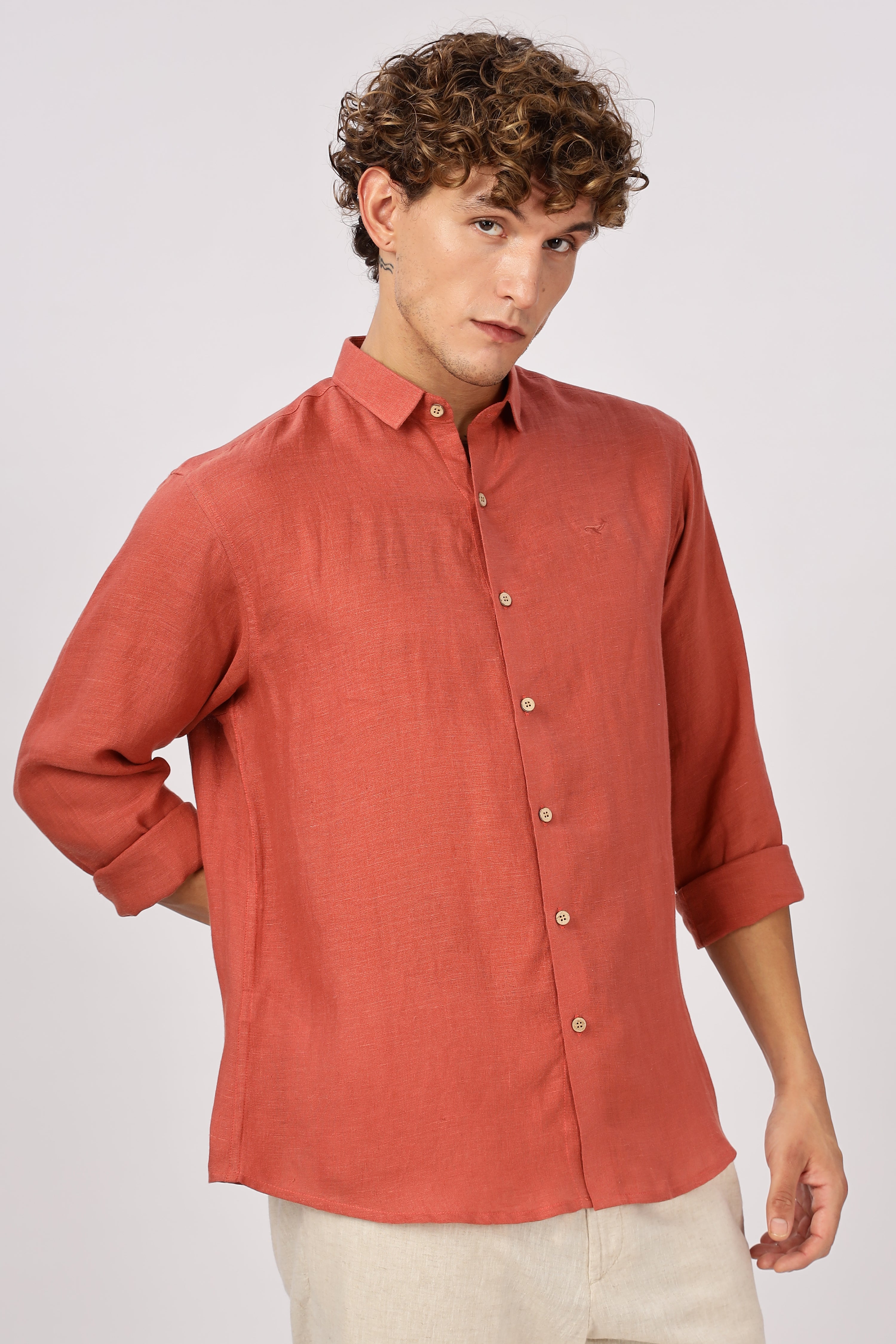 Orange 100% Linen 44 Lea Shirt
