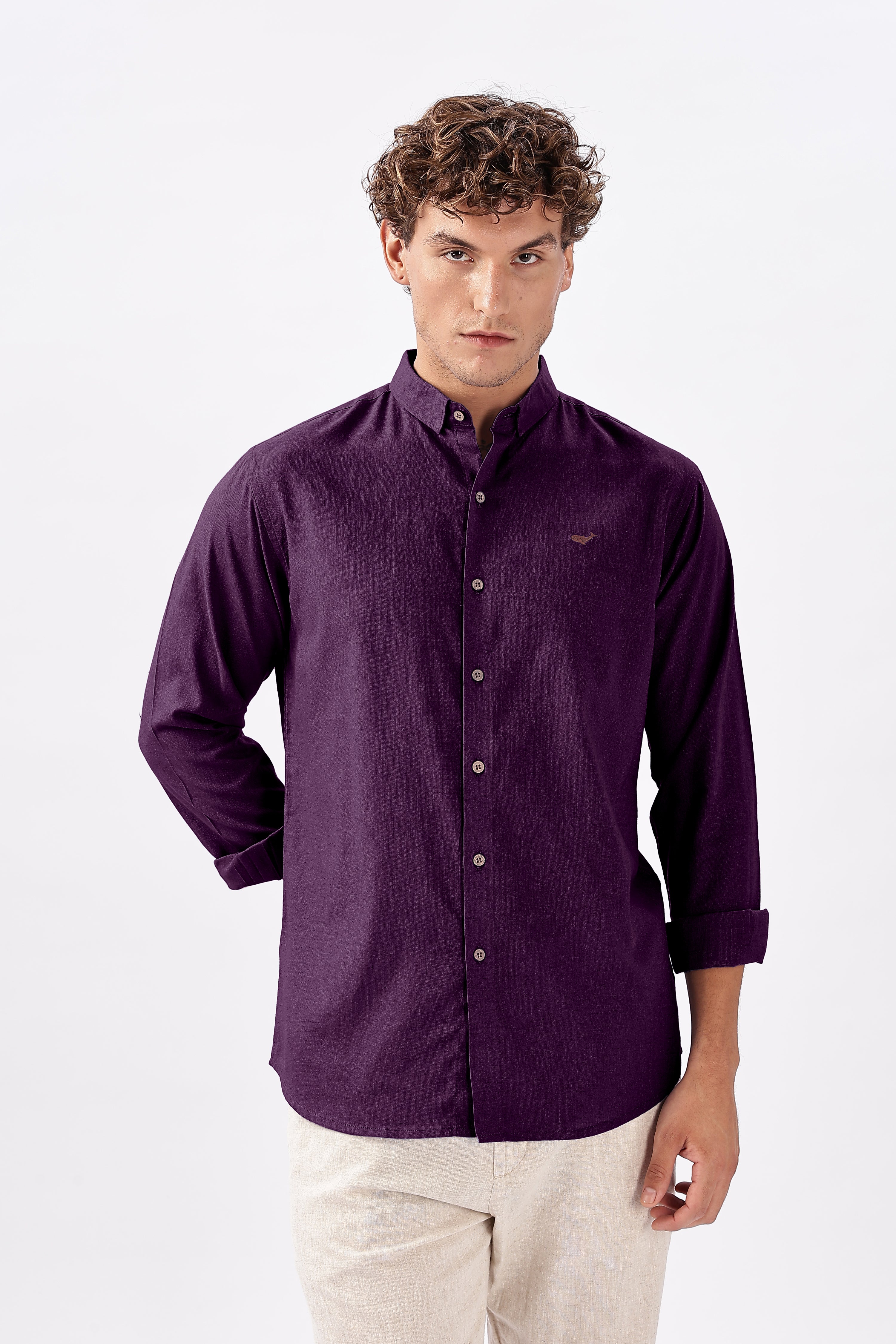 Aubergine Cotton-Linen Essential Shirt