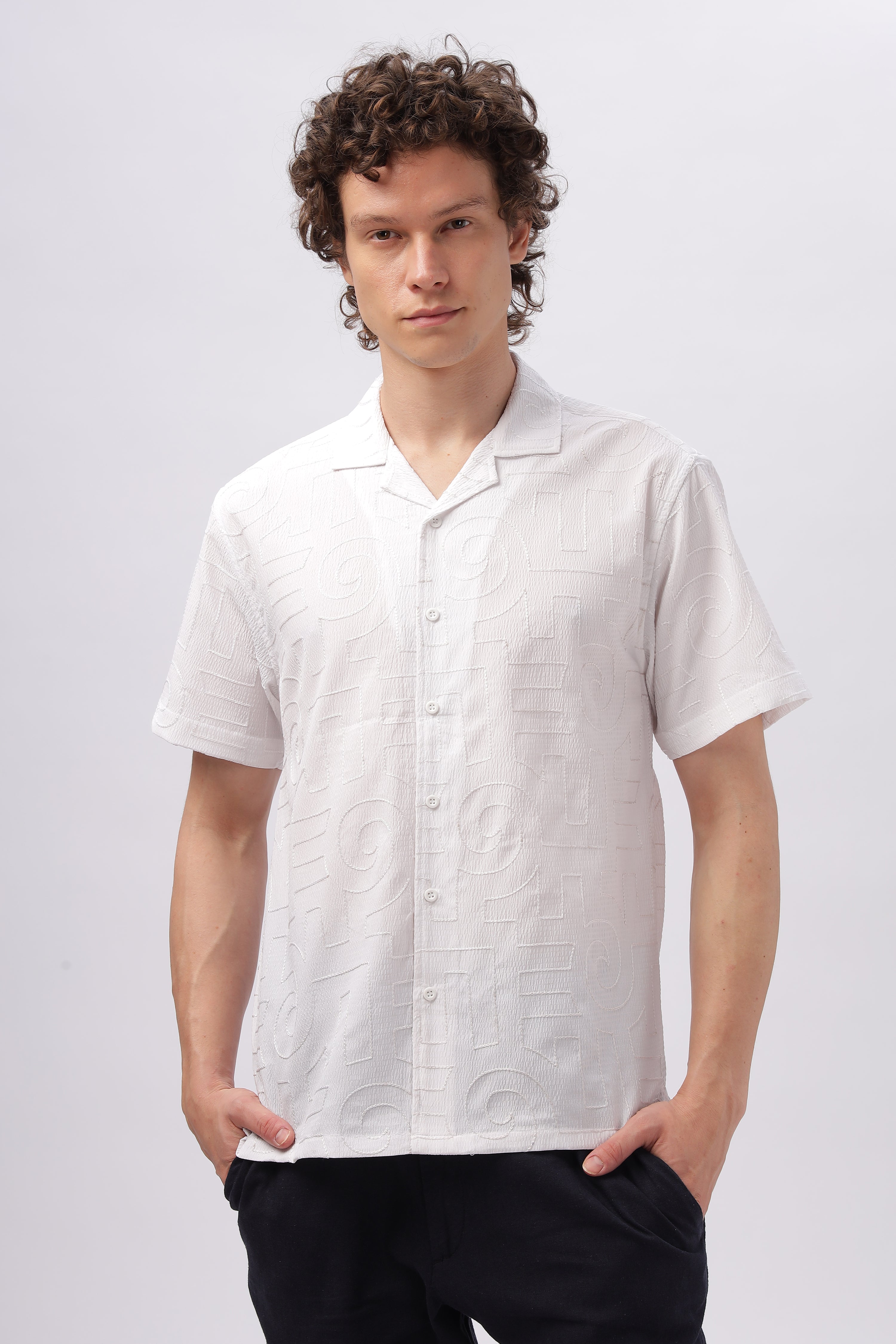 Cuban Collar Embroidery Half Sleeve Shirt