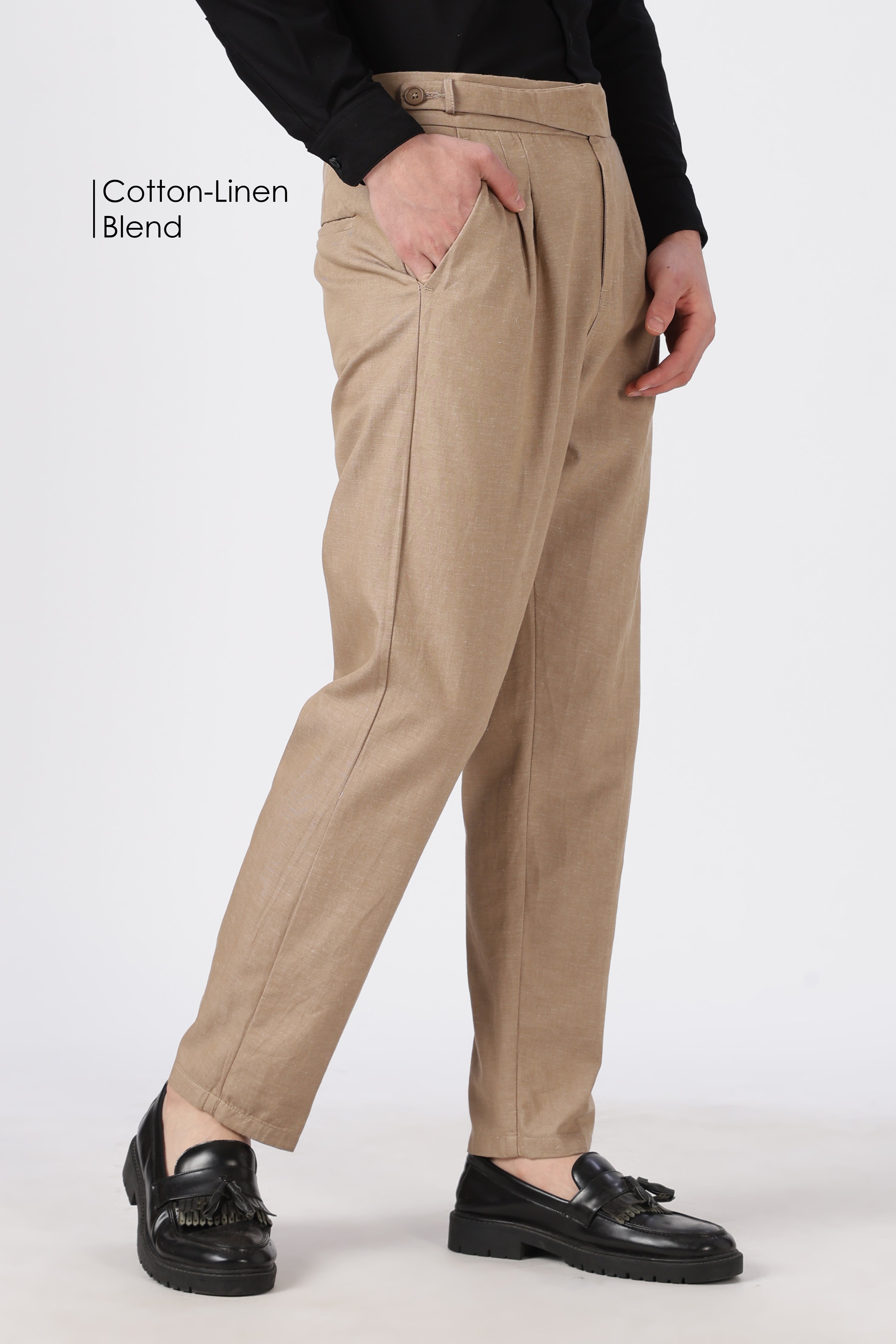 Italian Style Khaki Pleated Straight Fit Pants