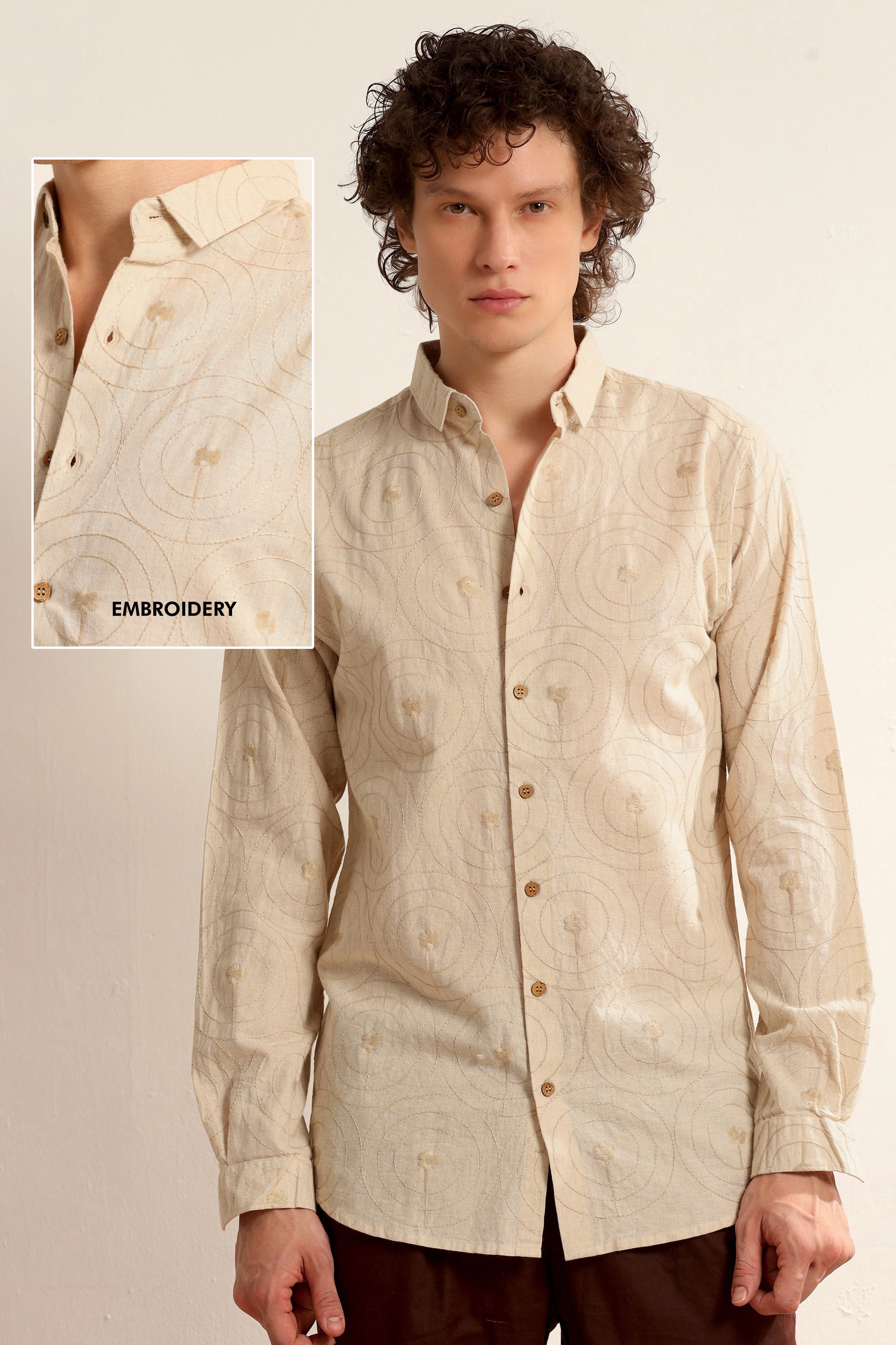 Round'a'round embroidery linen shirt