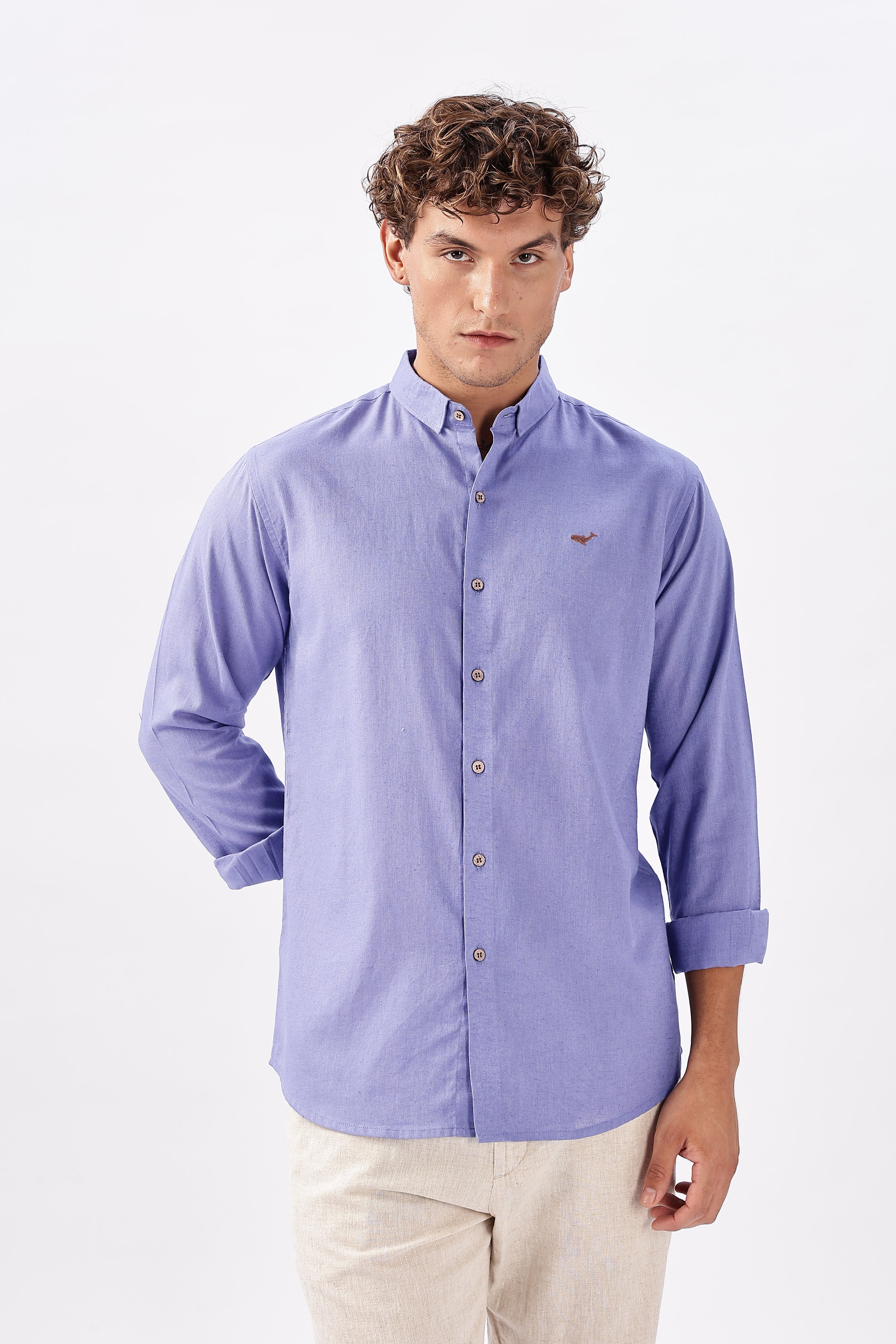 Porto Purple Cotton-Linen Essential Shirt