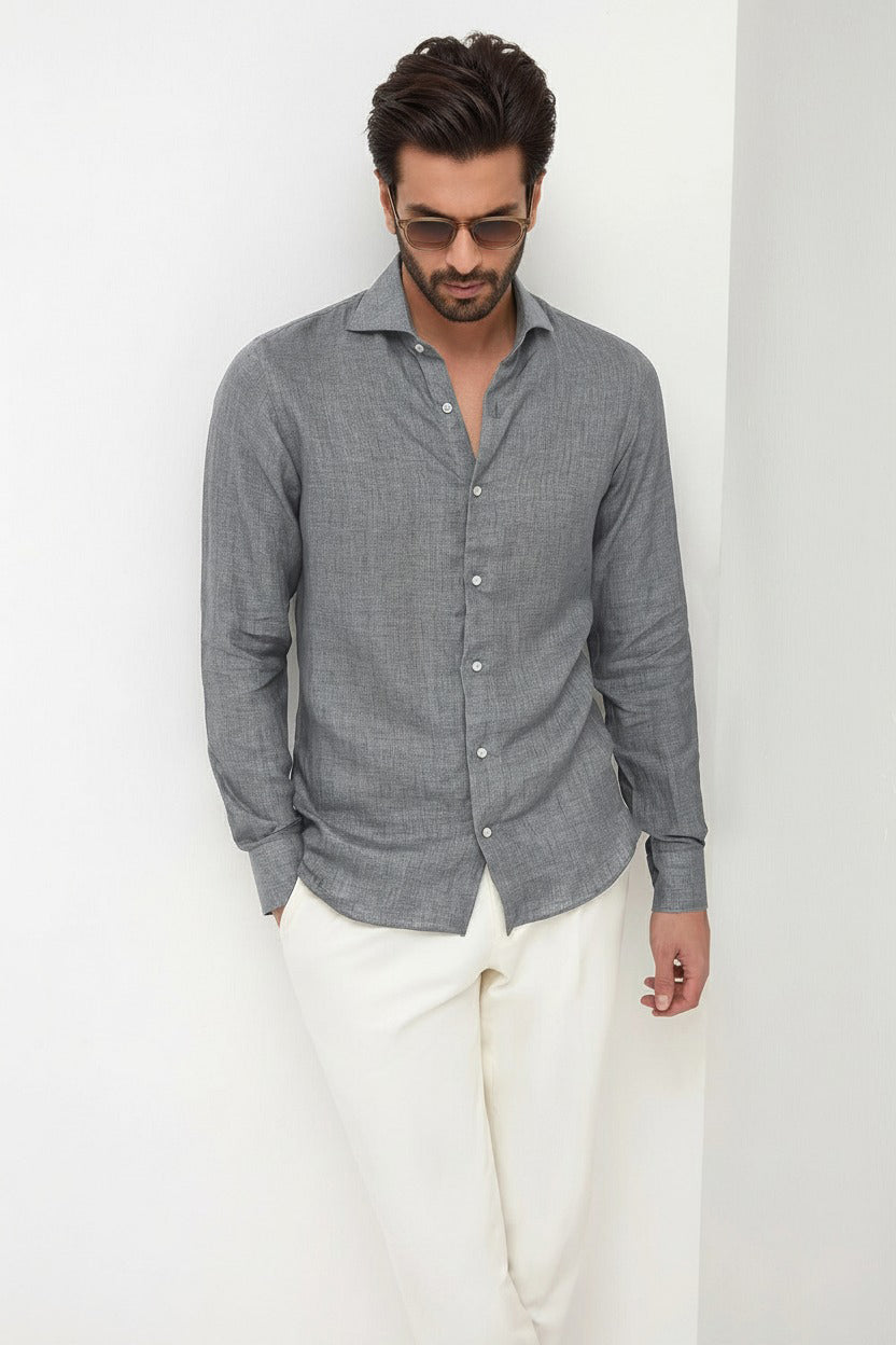 Slate Grey 100% Linen 60s Lea Shirt