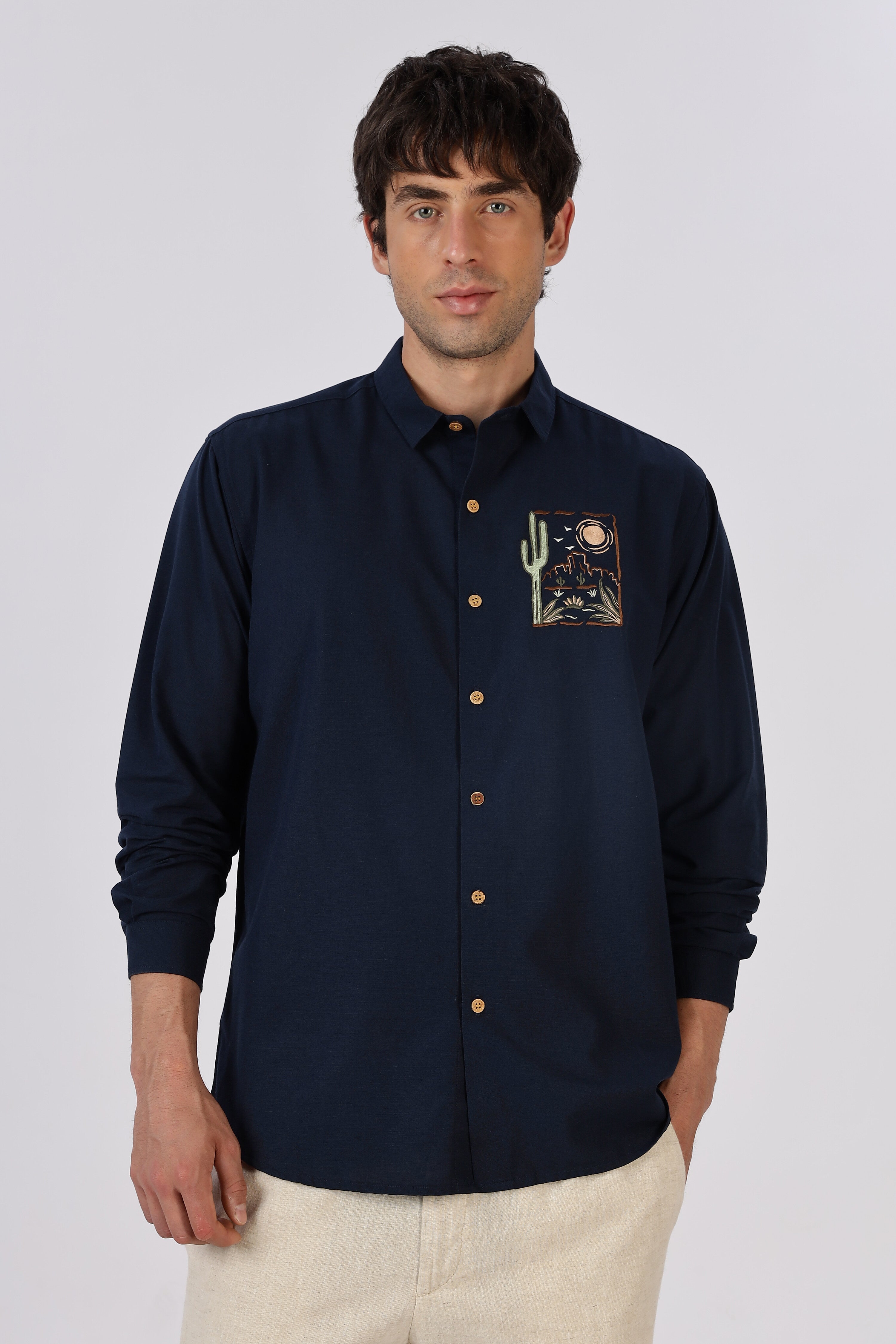 Midnight Mesa Embroidered Indigo Stripe Shirt