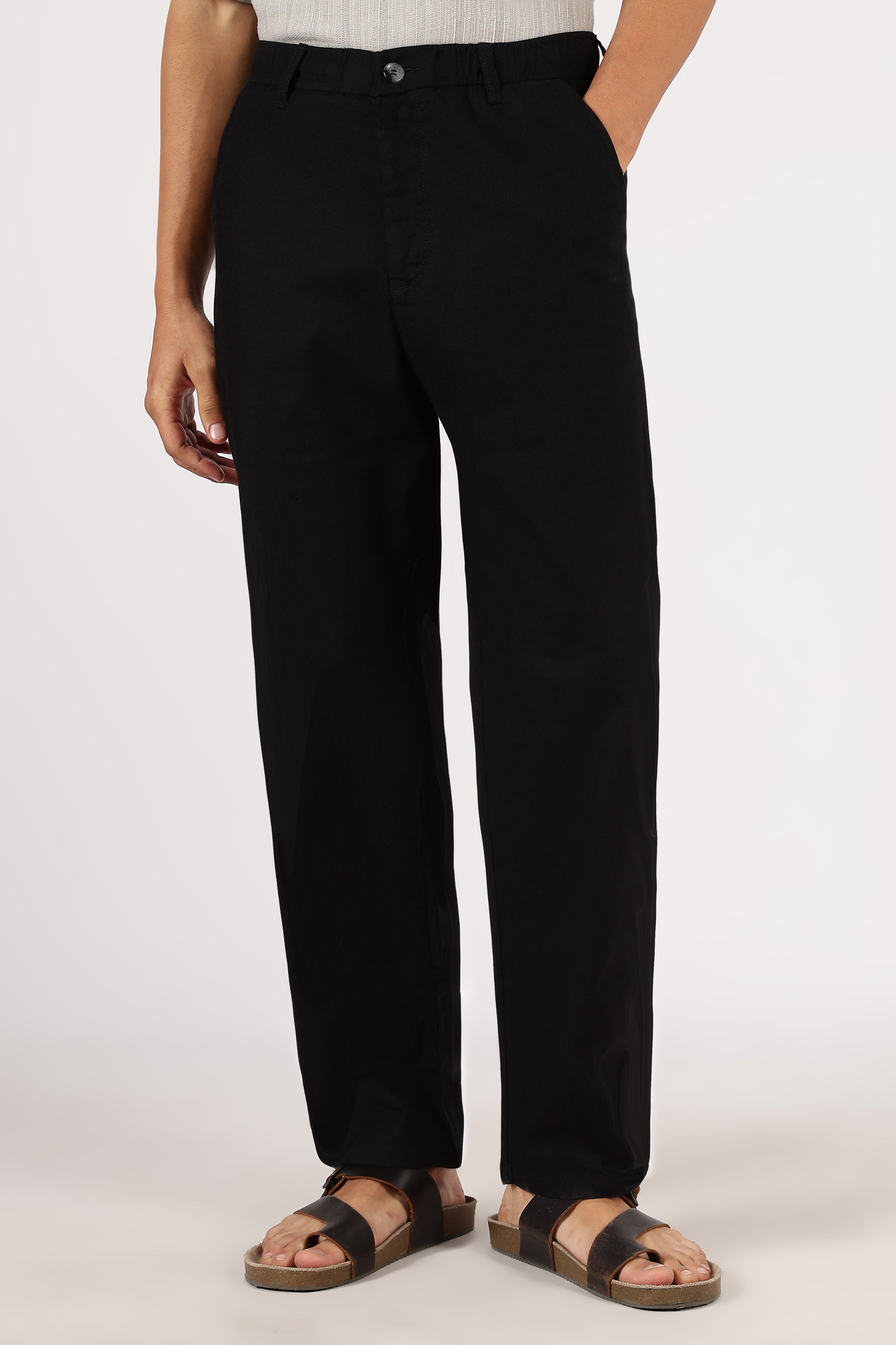 Linen-style 100% Cotton Relaxed Fit Black Pant