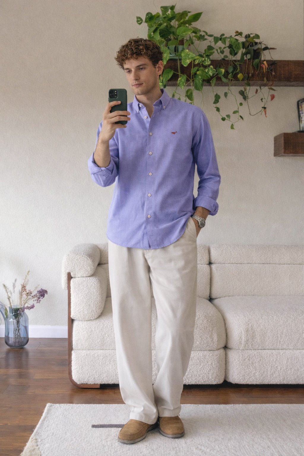 Porto Cotton-Linen Regular Fit Purple Essential Shirt