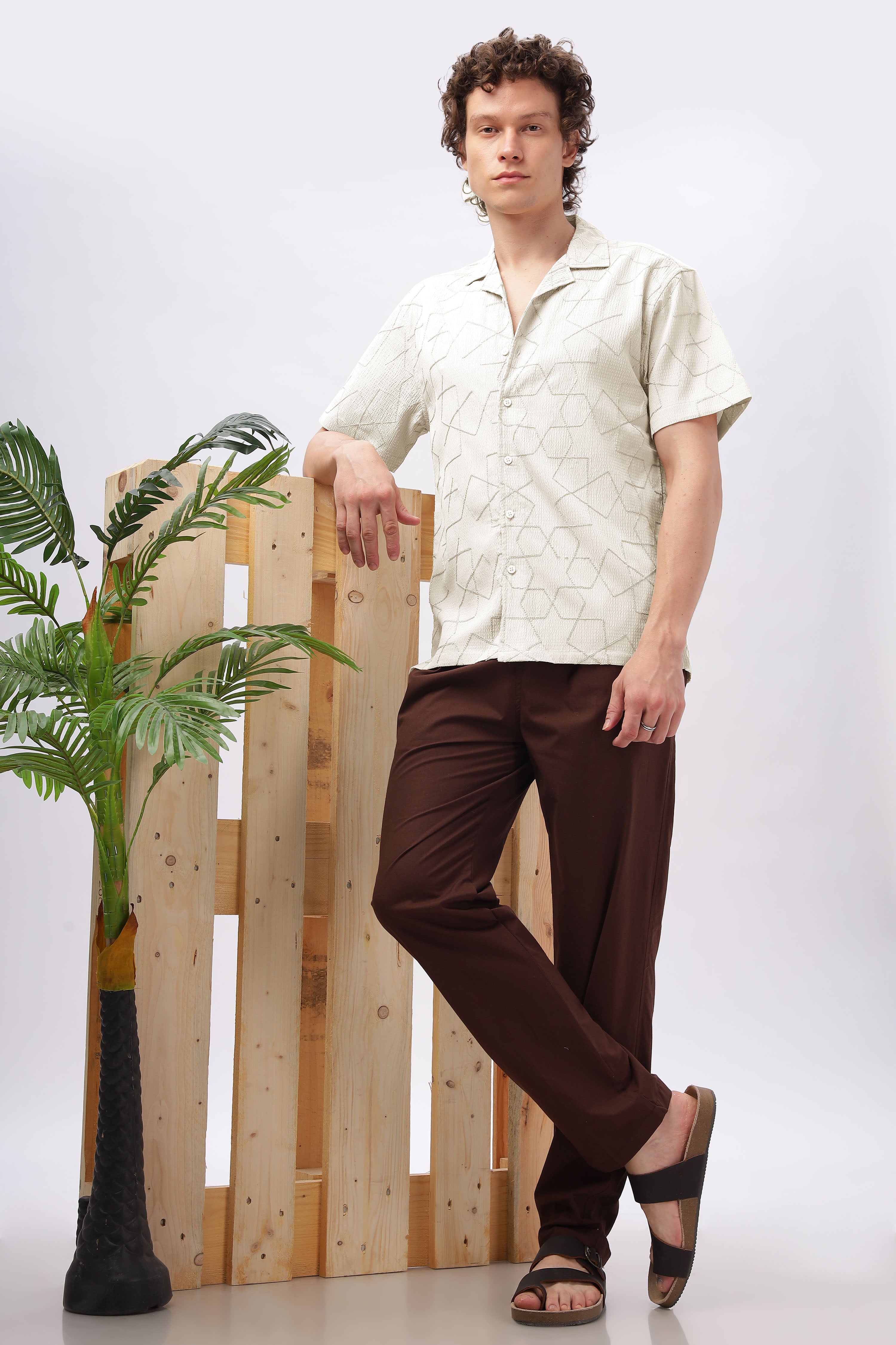 Cuban Collar Embroidery Half Sleeve Shirt