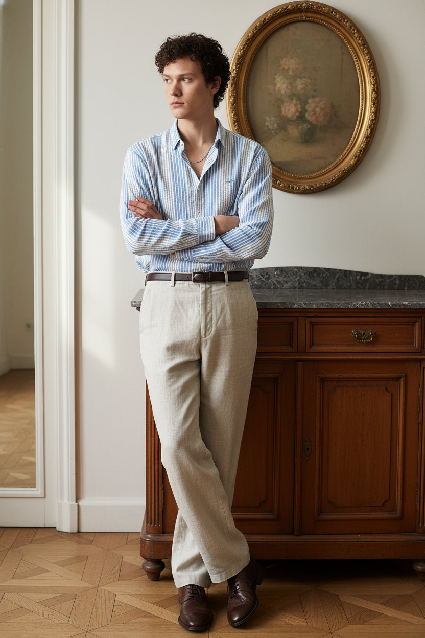 Seersucker Pinstripe Pure Cotton Regular Fit Striped Shirt