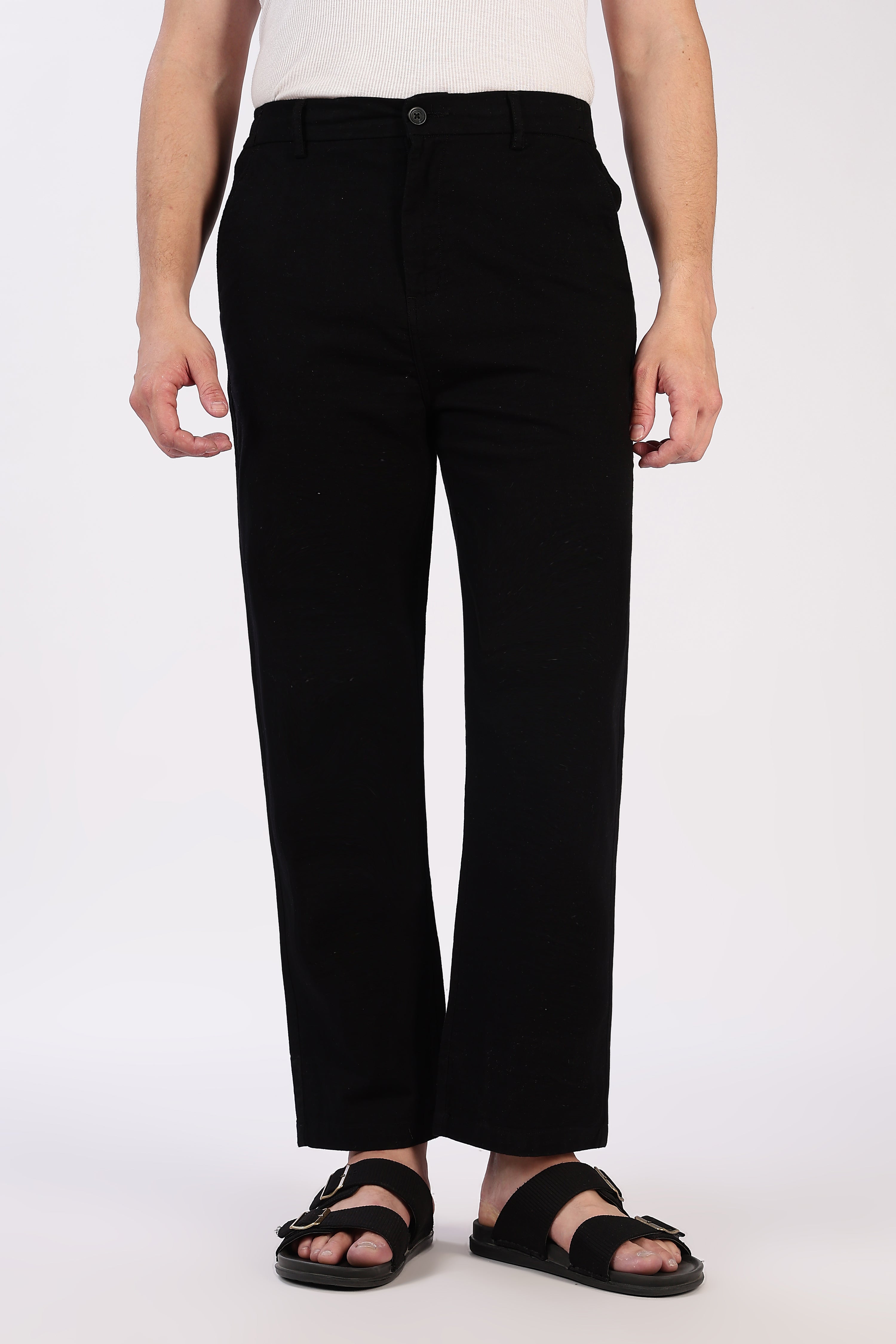 Linen-style 100% Cotton Straight Fit Jet Black Pant