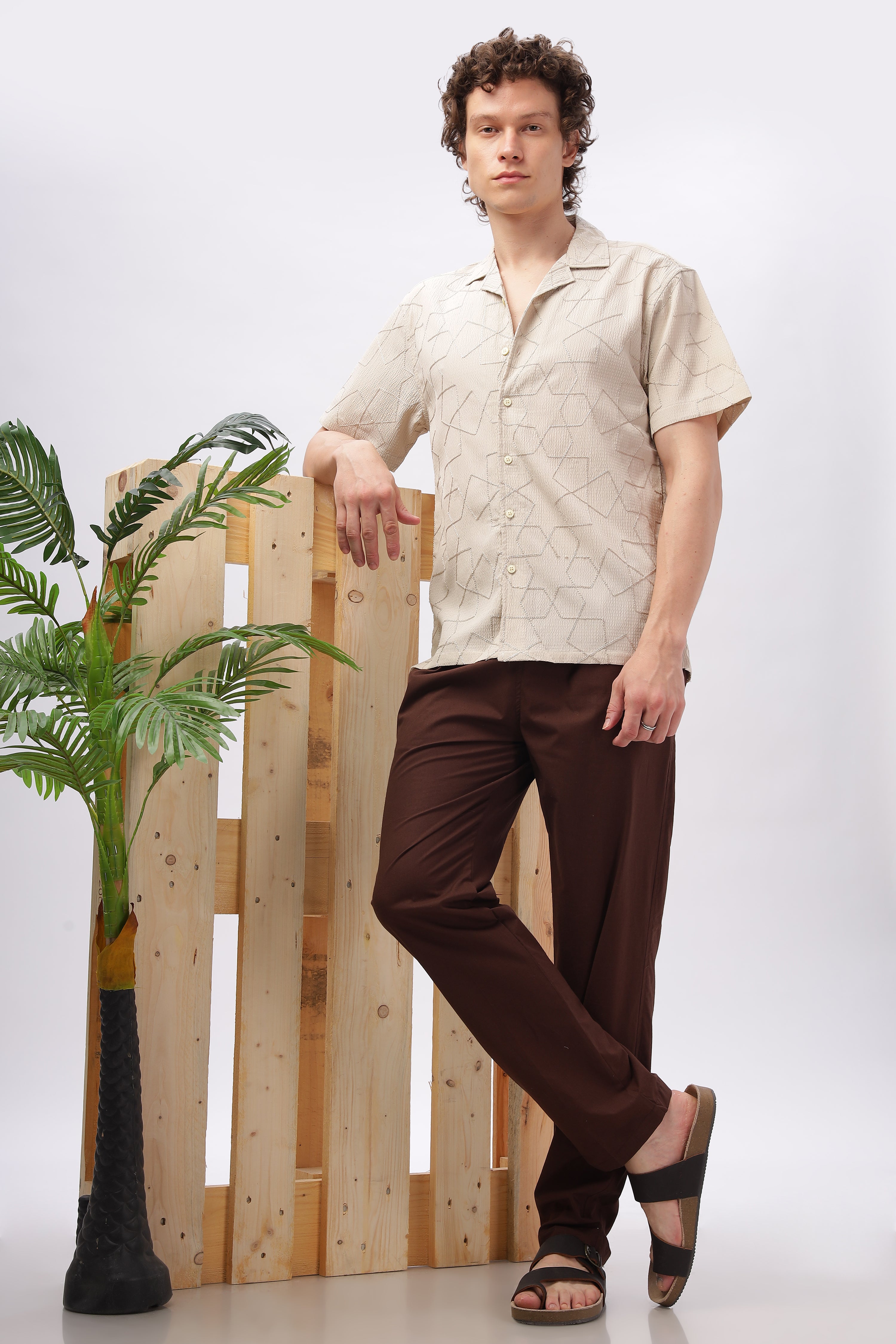 Cuban Collar Embroidery Half Sleeve Shirt