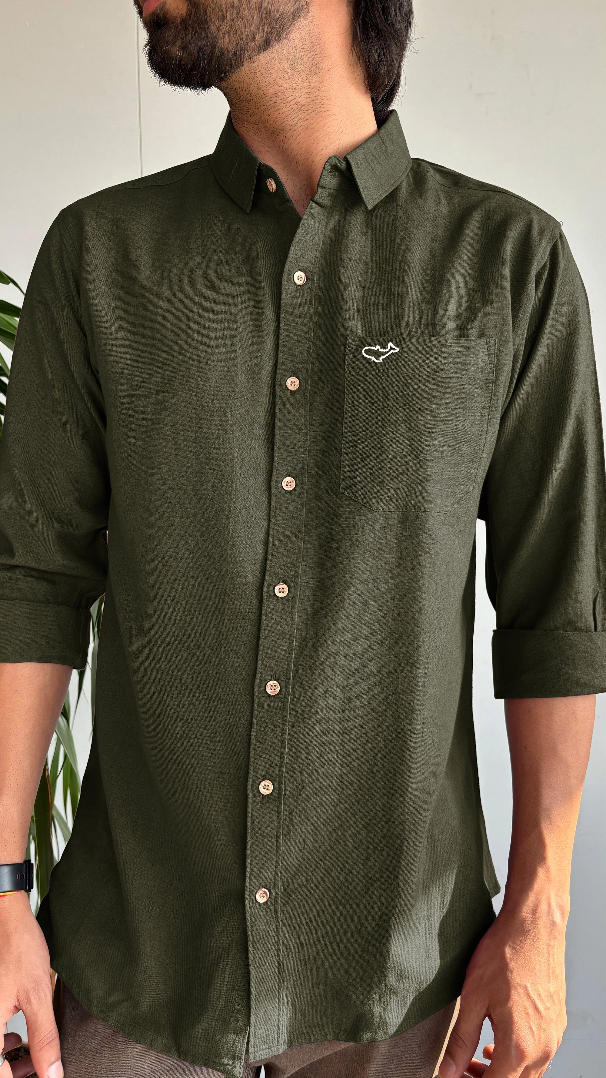 Sacremento Green Solid Linen Shirt