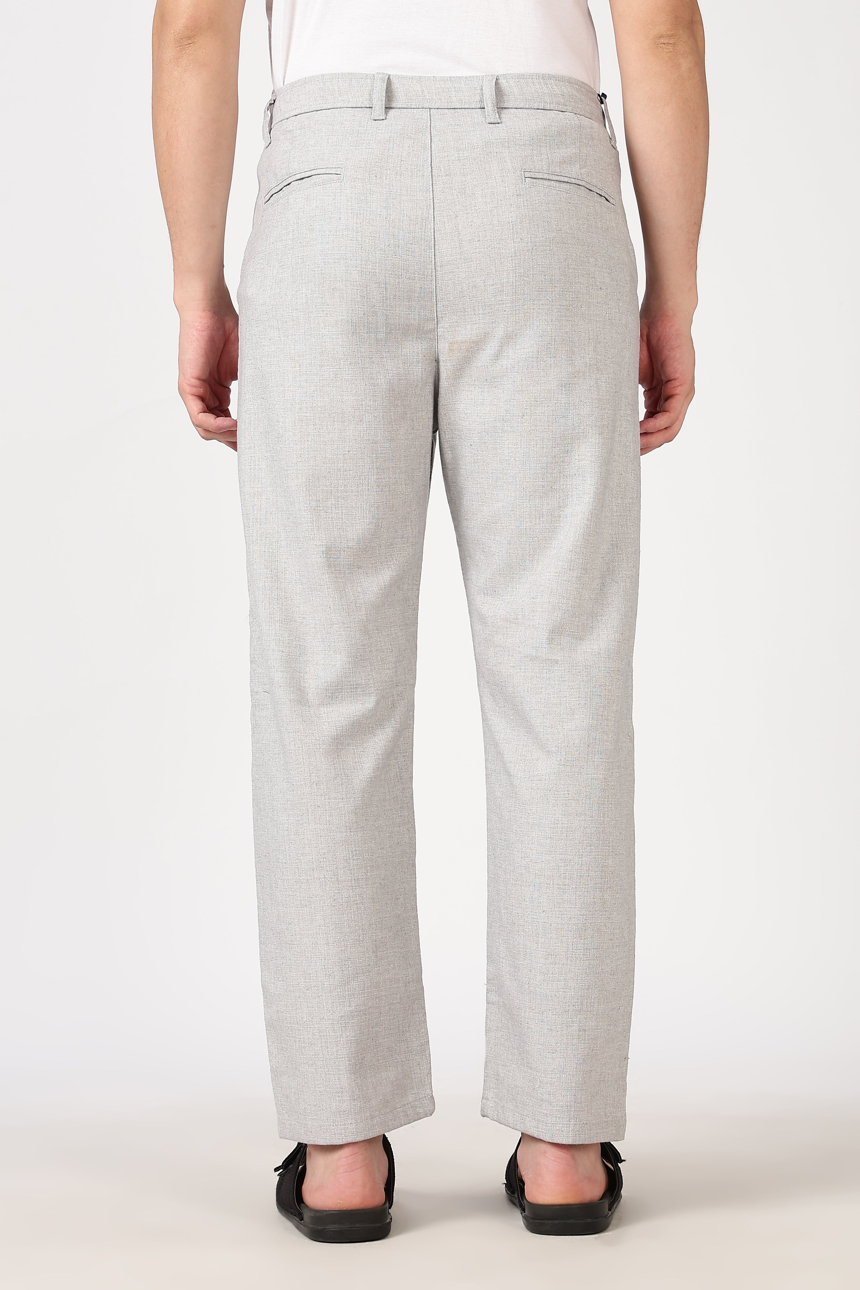 Linen-Style 100% Cotton Straight Fit Light Grey Textured Pant