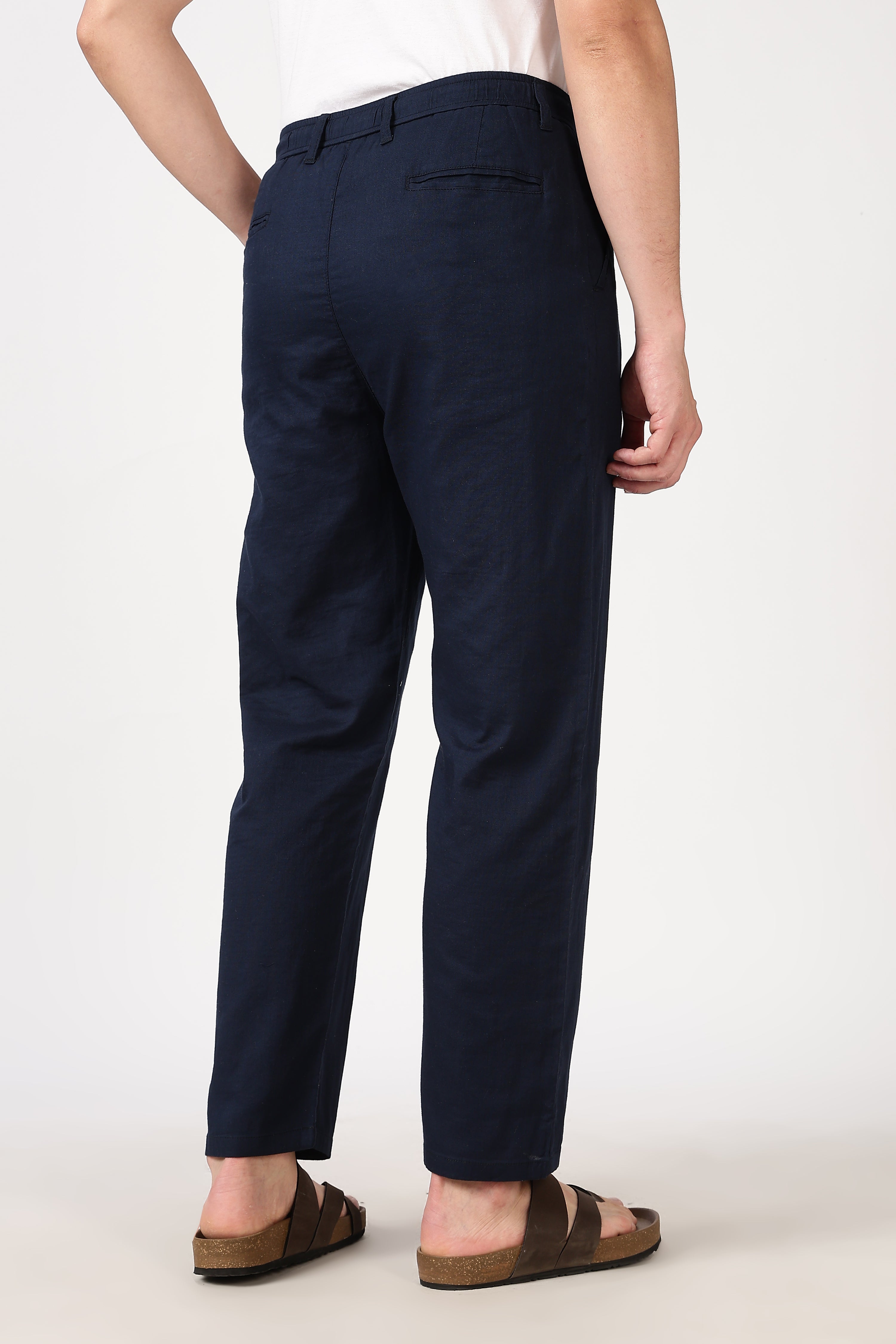 Linen-style 100% Cotton Straight Fit Navy Blue Pant