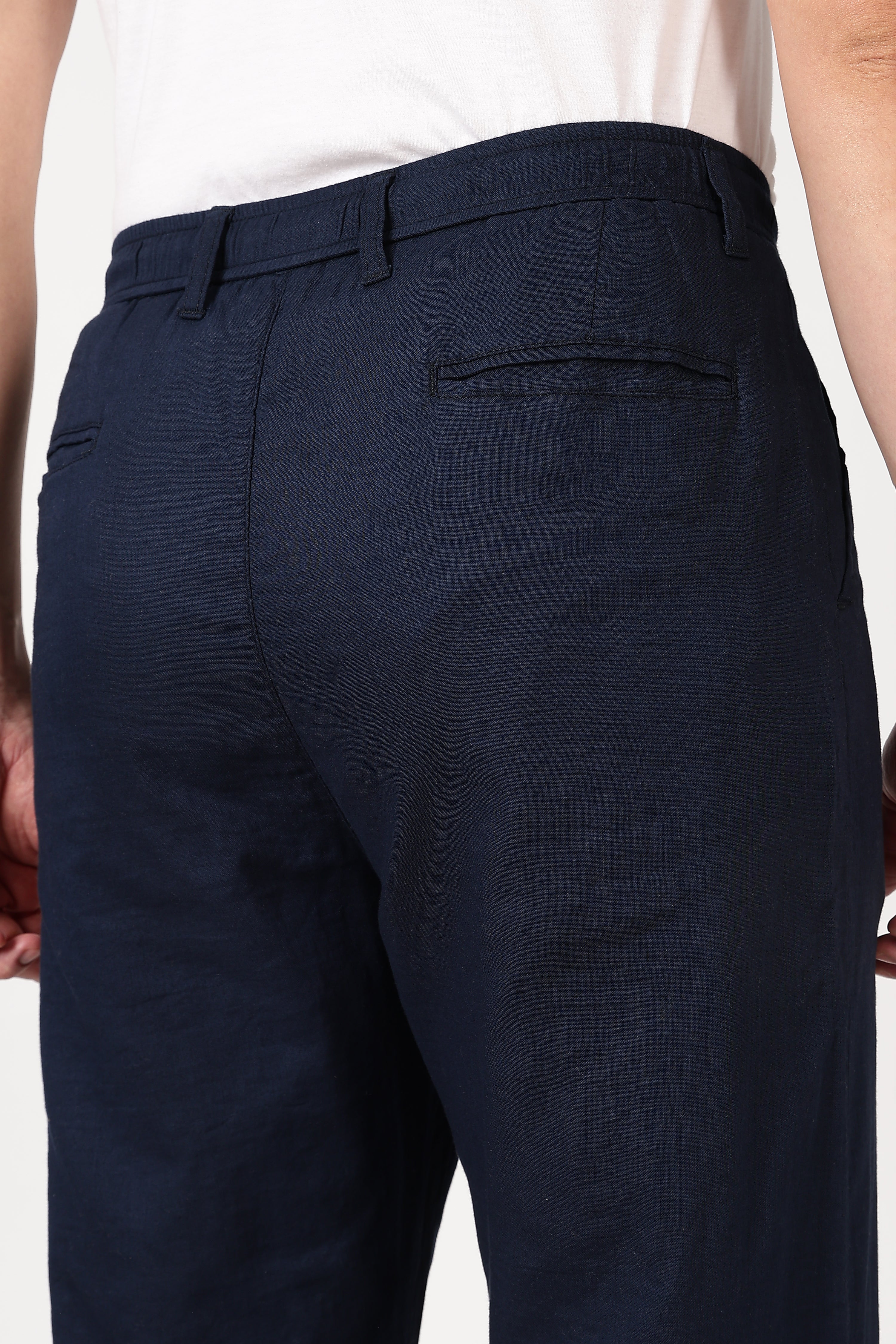 Linen-style 100% Cotton Straight Fit Navy Blue Pant