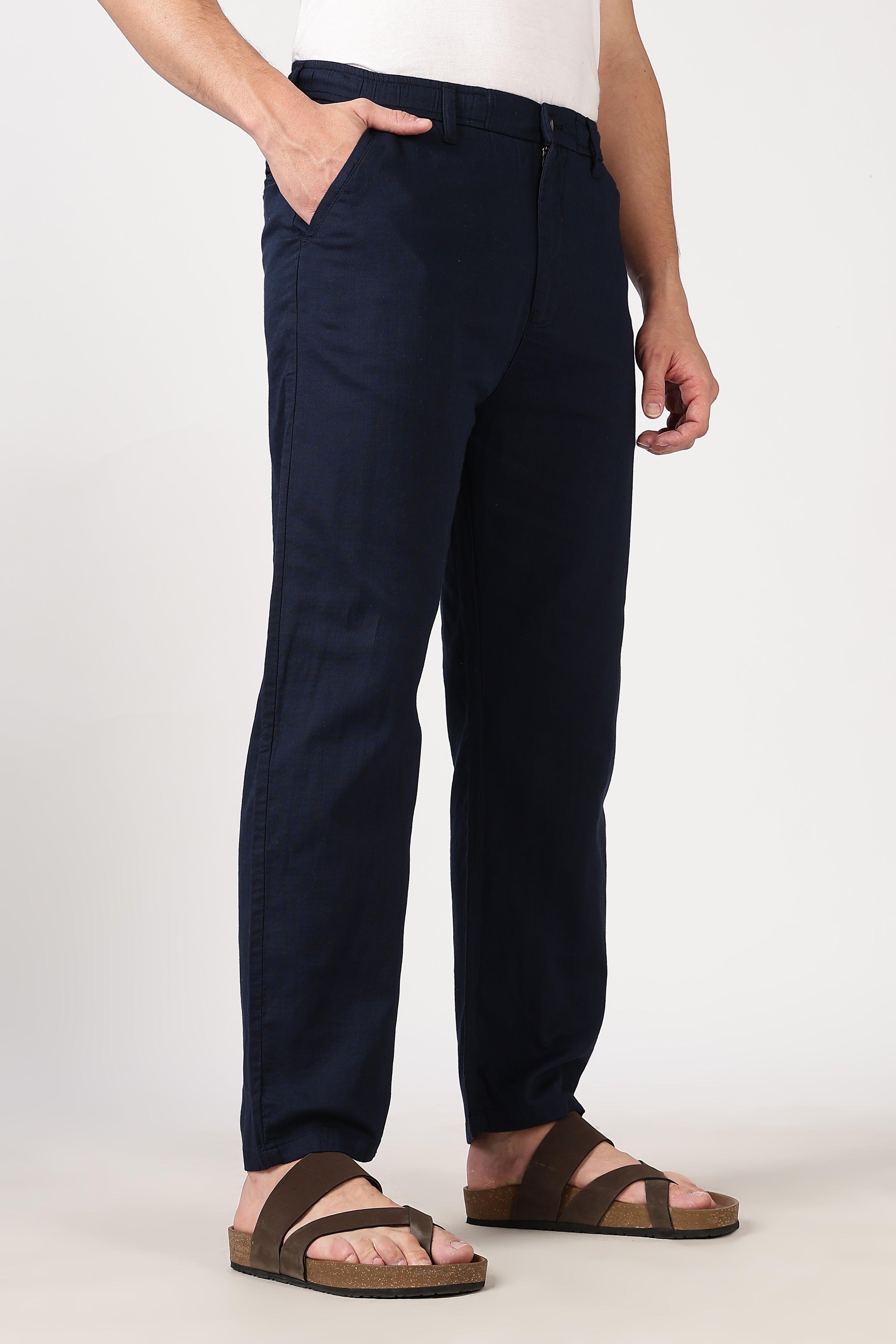 Linen-style 100% Cotton Straight Fit Navy Blue Pant