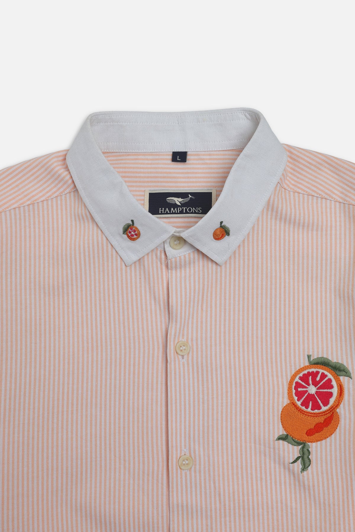 Citrus Bloom Cotton Regular Fit Peach Striped Shirt
