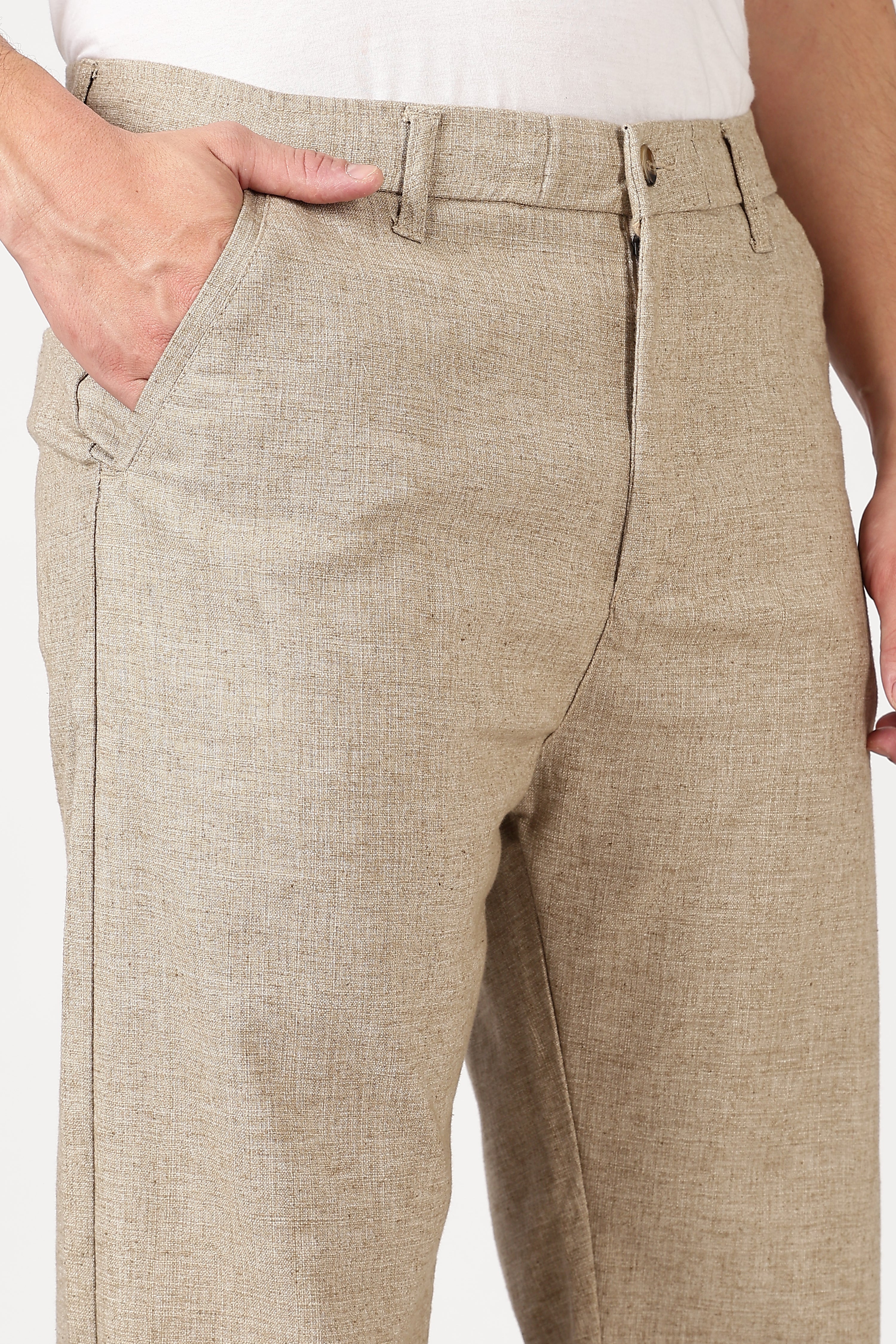Linen-style 100% Cotton Straight Fit Khaki Pant