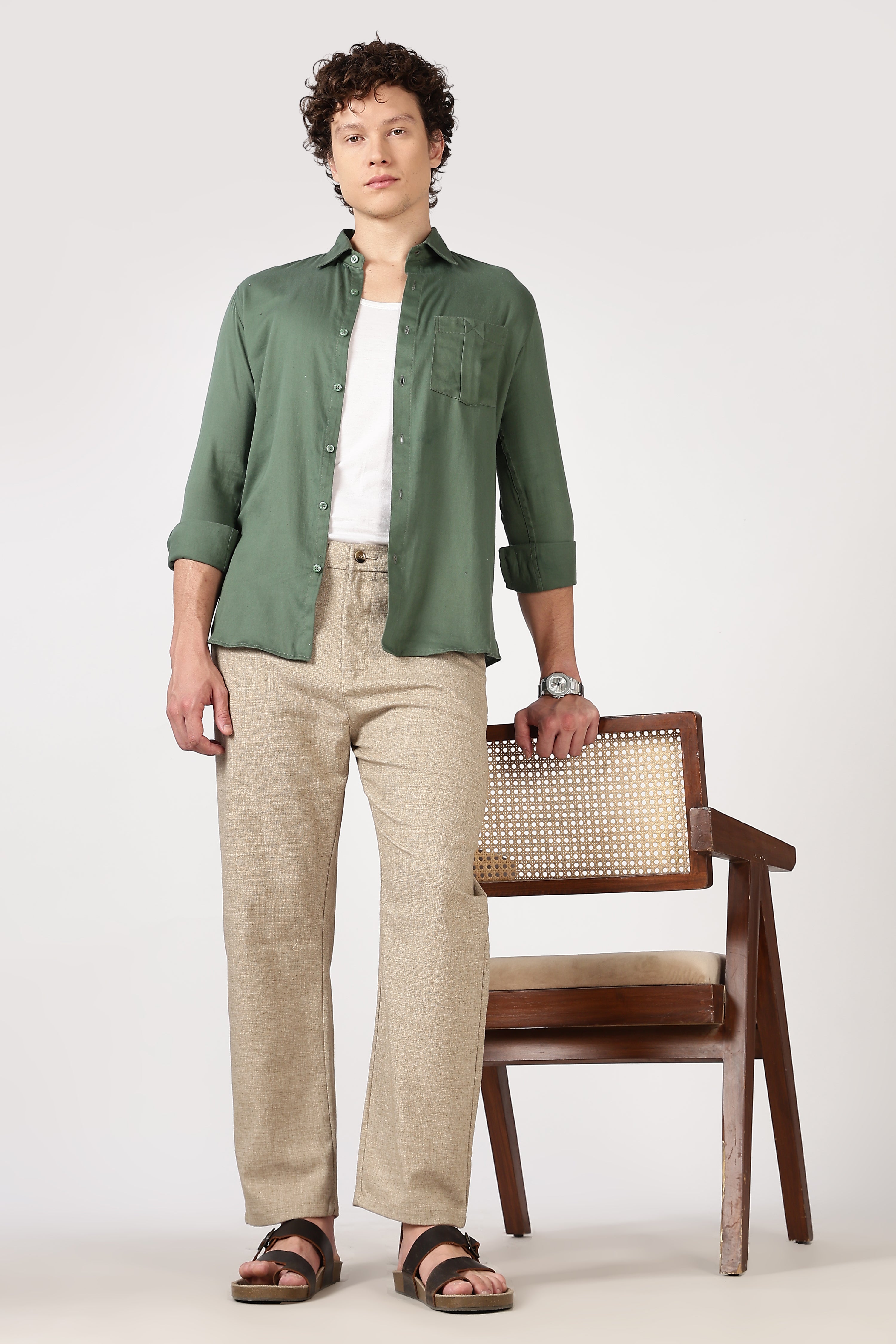 Linen-style 100% Cotton Straight Fit Khaki Pant