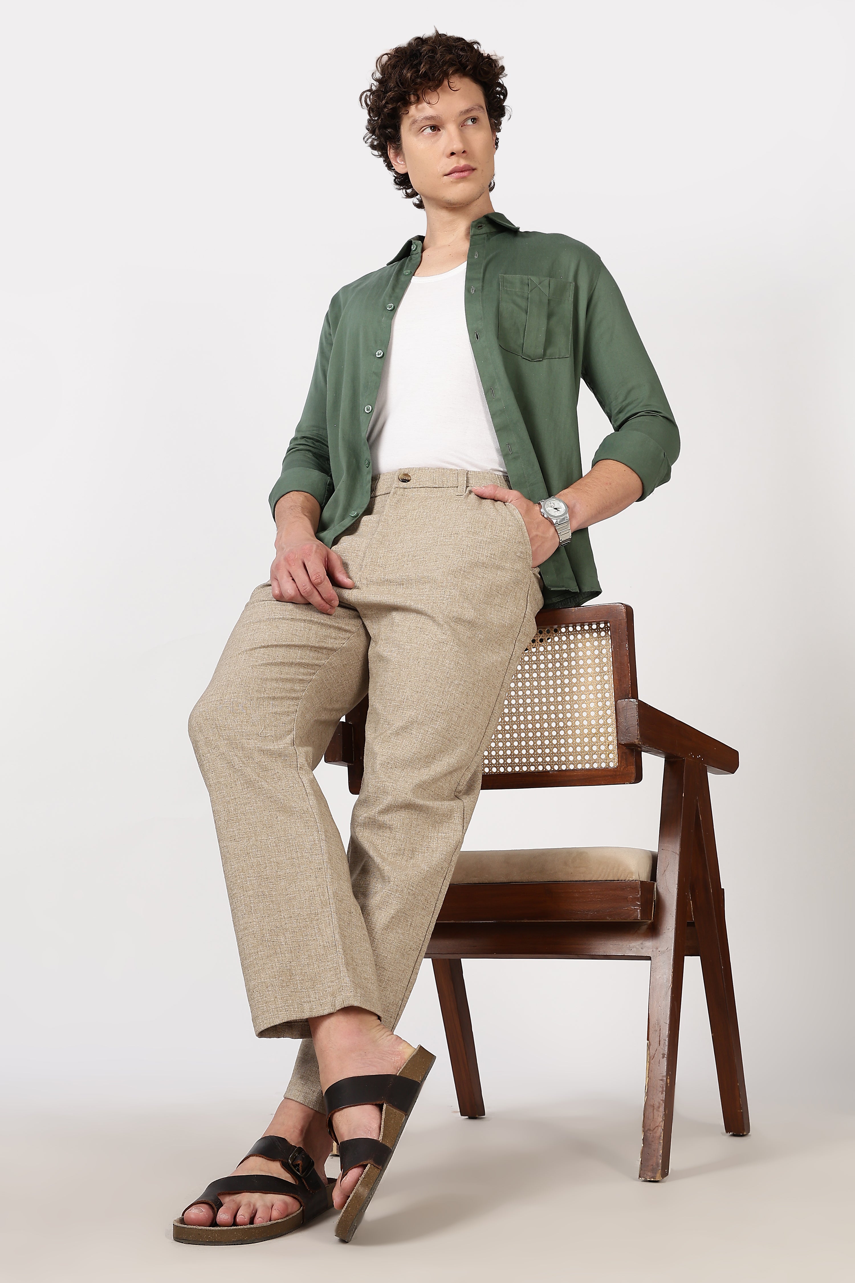 Linen-style 100% Cotton Straight Fit Khaki Pant