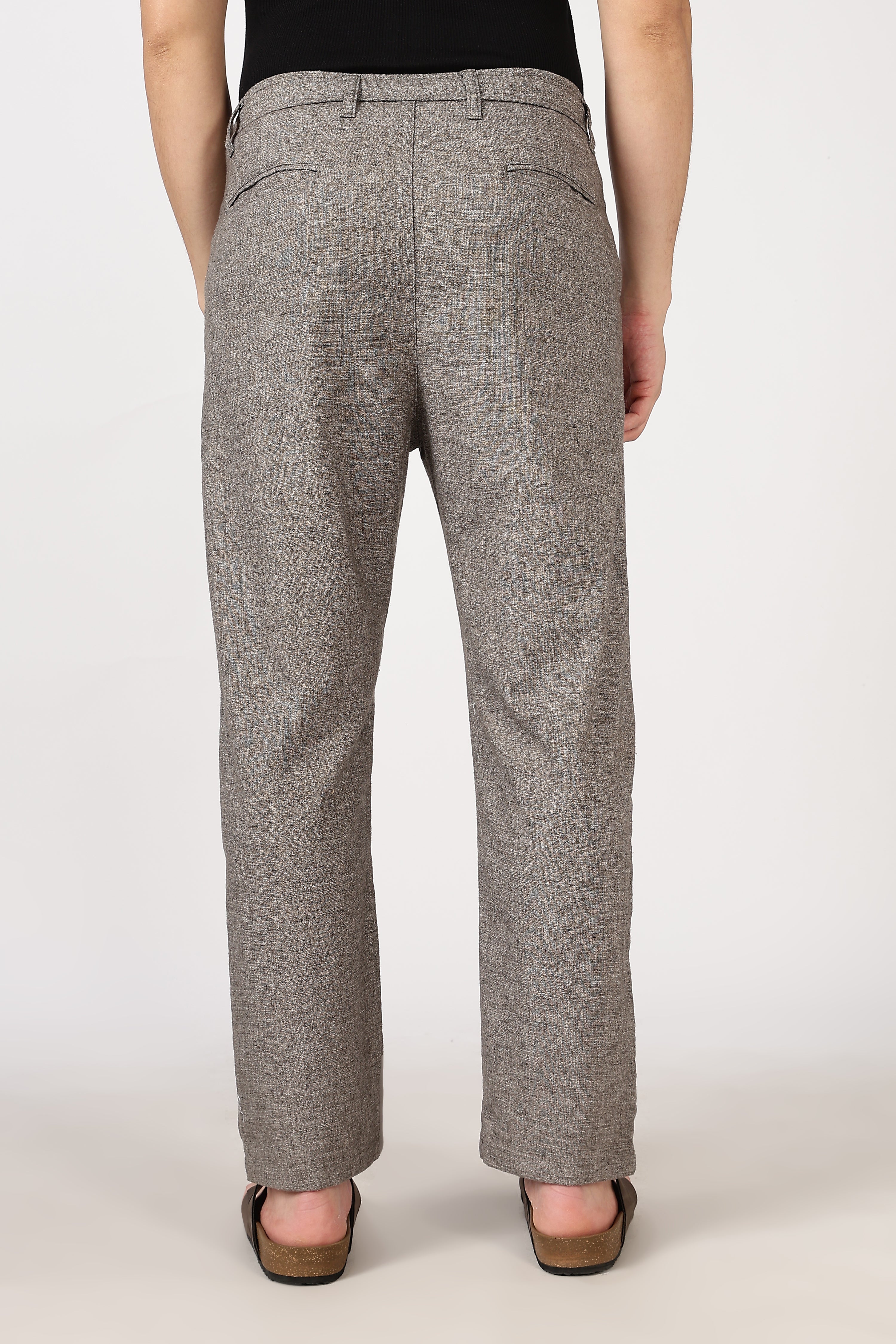 Linen-Style 100% Cotton Straight Fit Brown Textured Pant