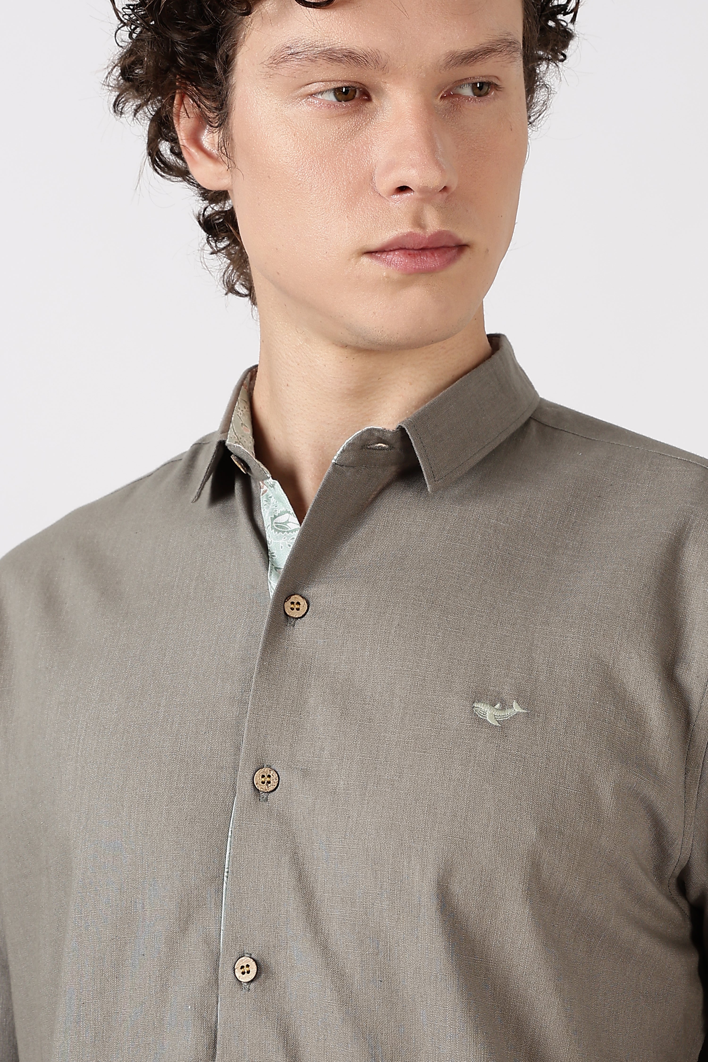 Fine Count Cotton Regular Fit Grey Embroidered Shirt