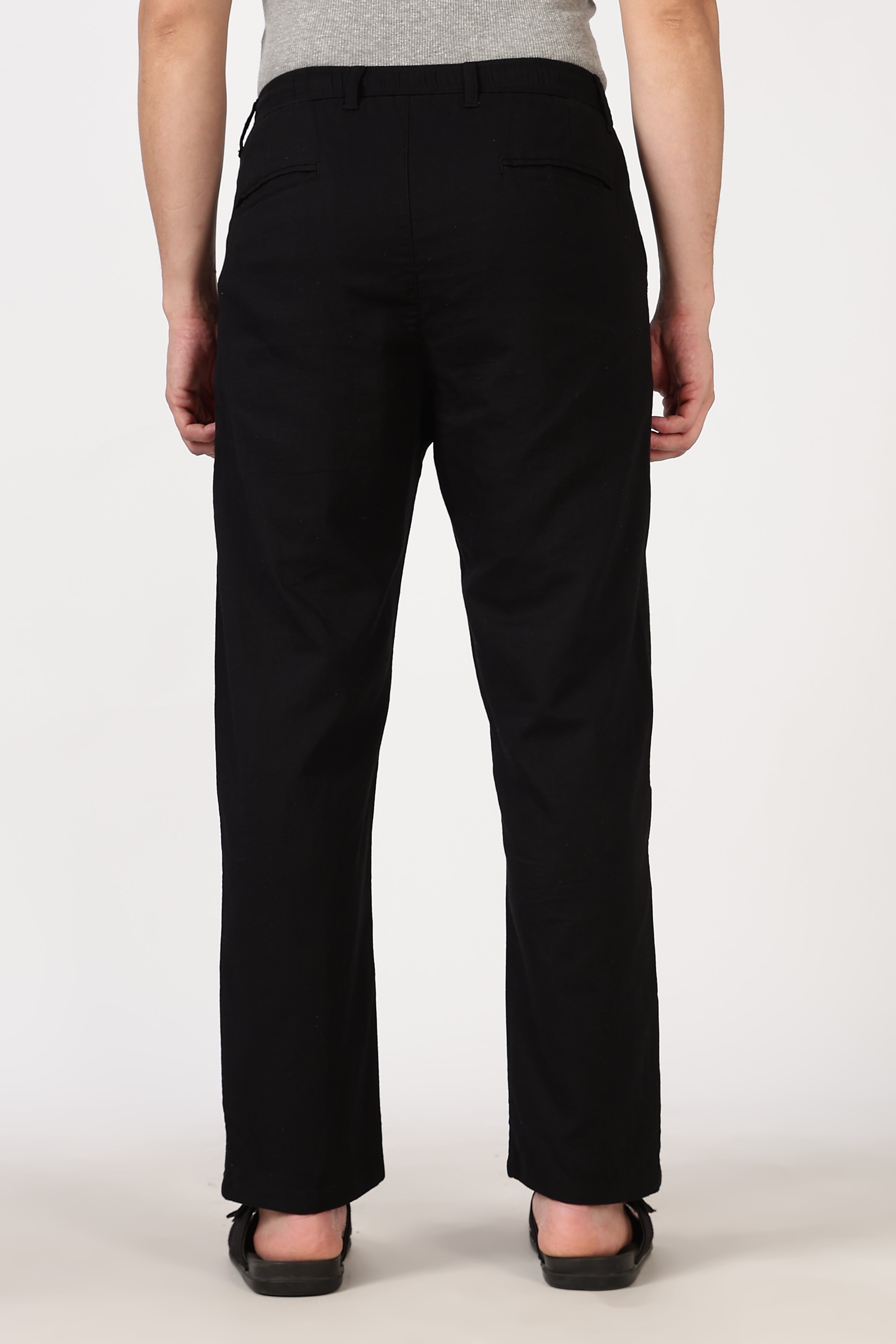 Linen-style 100% Cotton Straight Fit Black Pant