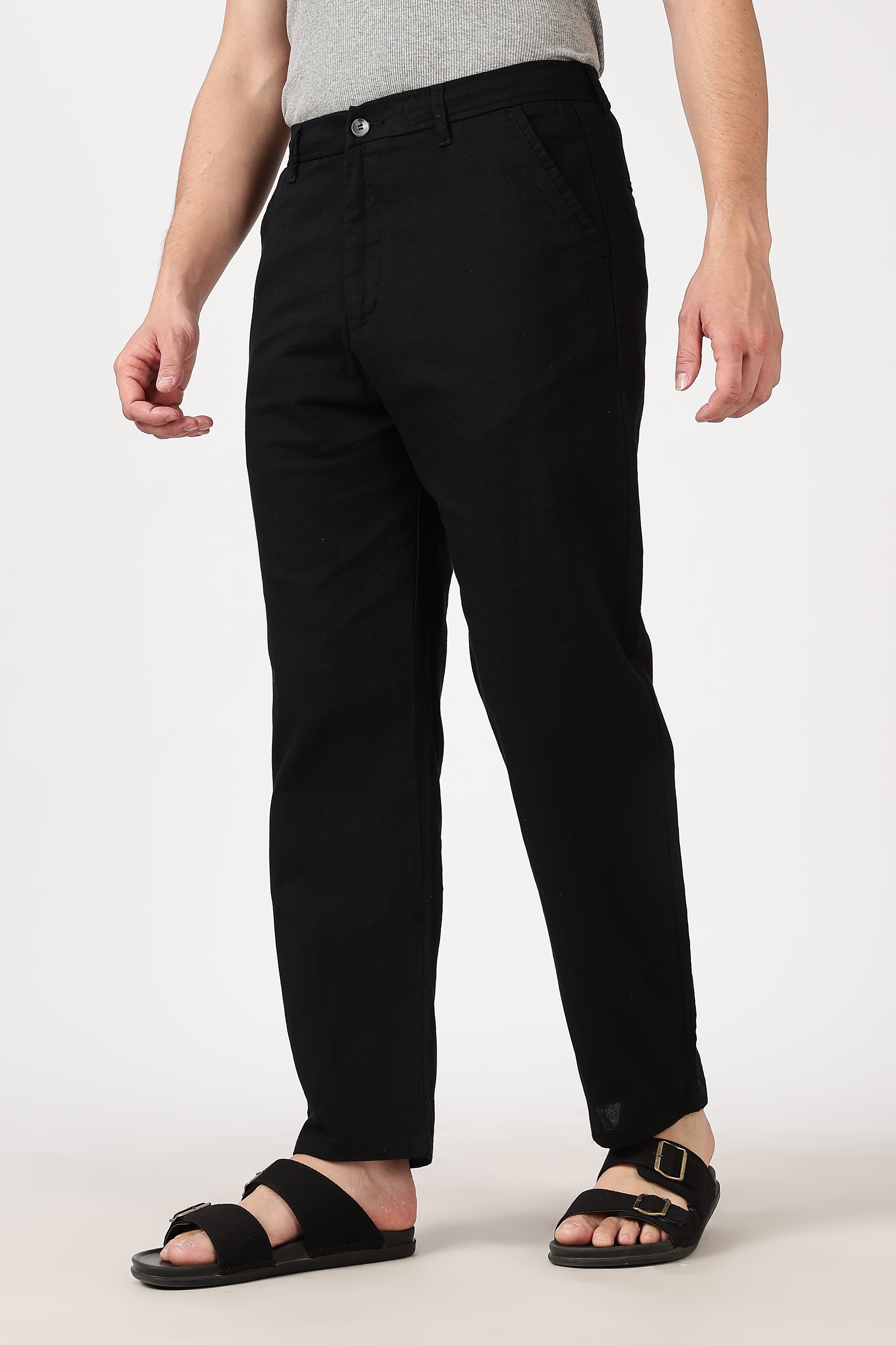 Linen-style 100% Cotton Straight Fit Black Pant