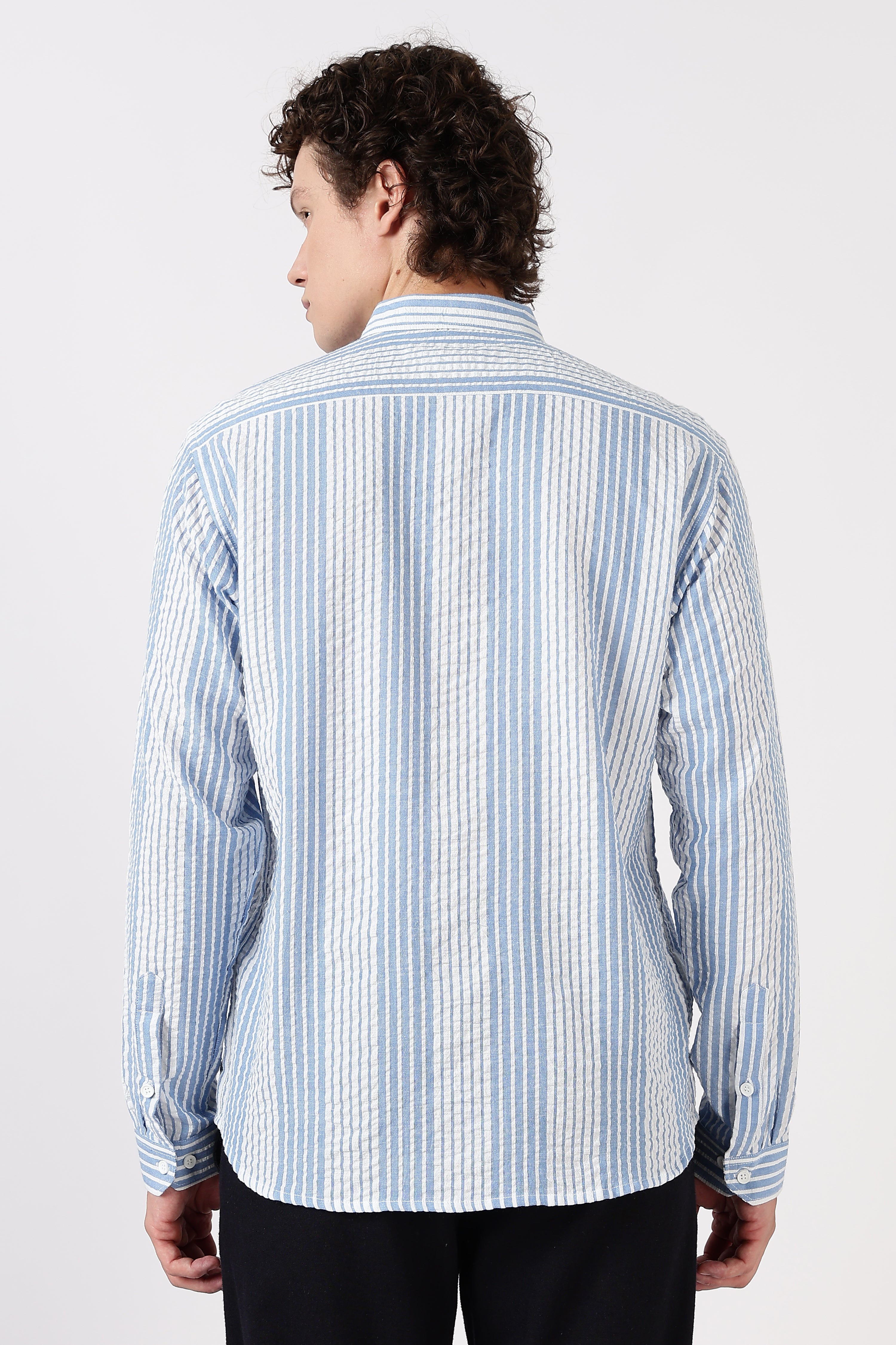 Seersucker Pinstripe Cotton Regular Fit Skyline Striped Shirt