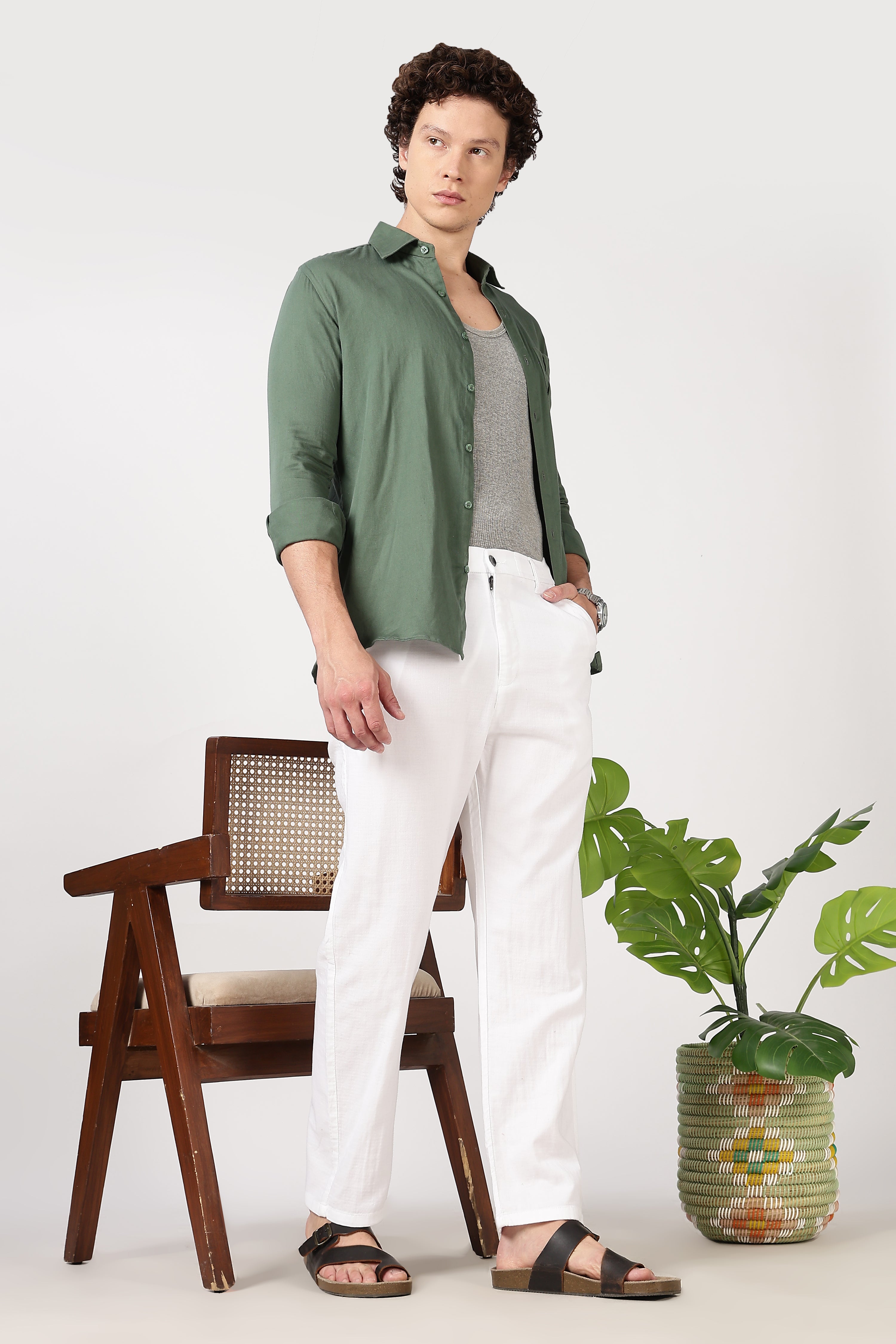 Linen-style 100% Cotton Straight Fit White Pant