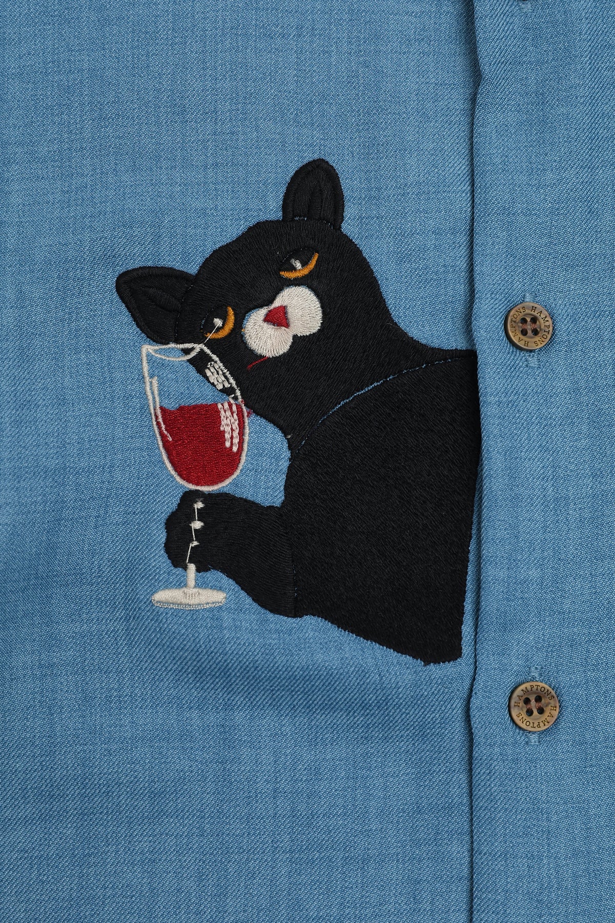 Midnight Sommelier Cotton Regular Fit Blue Embroidered Shirt
