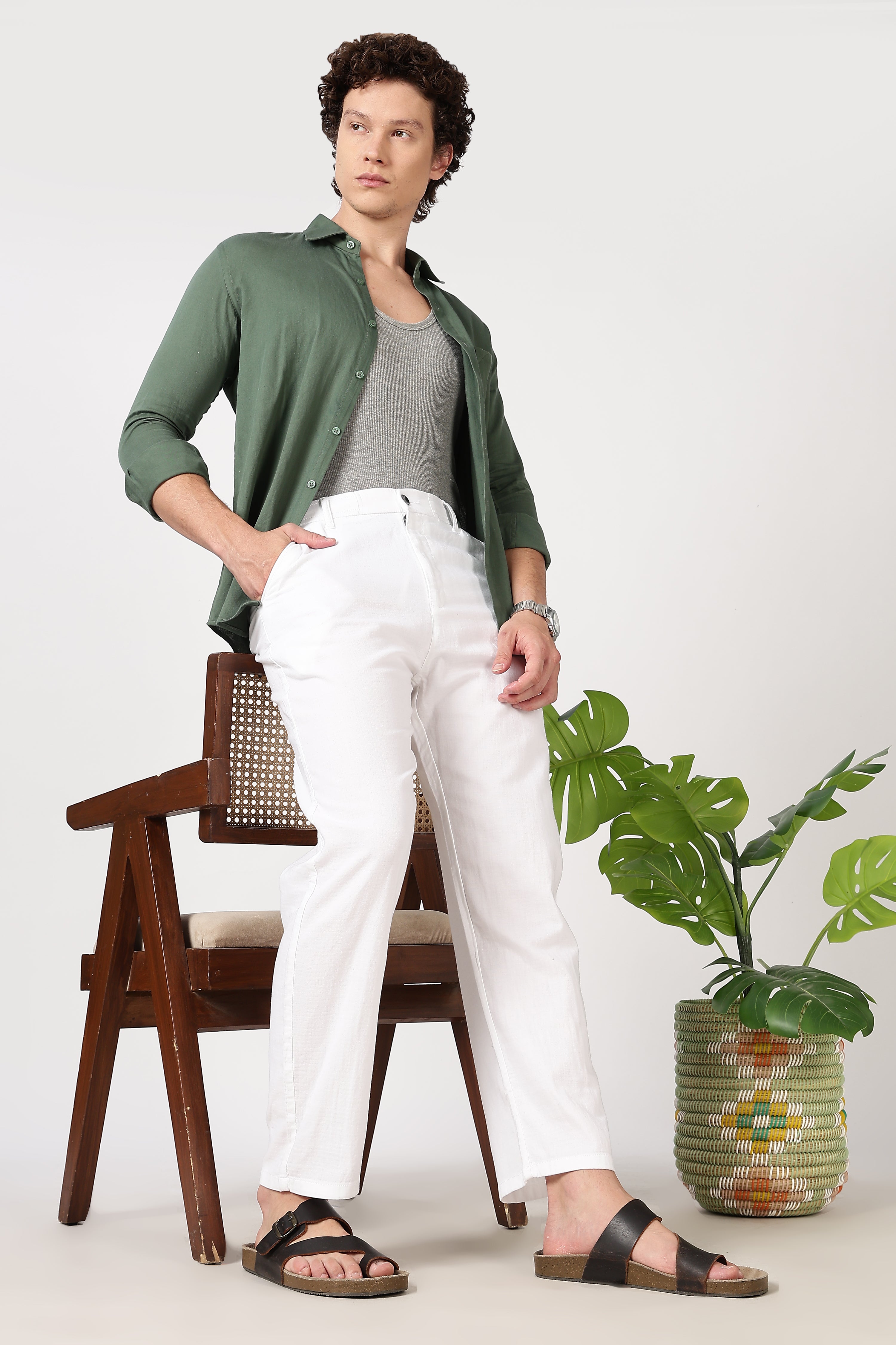 Linen-style 100% Cotton Straight Fit White Pant